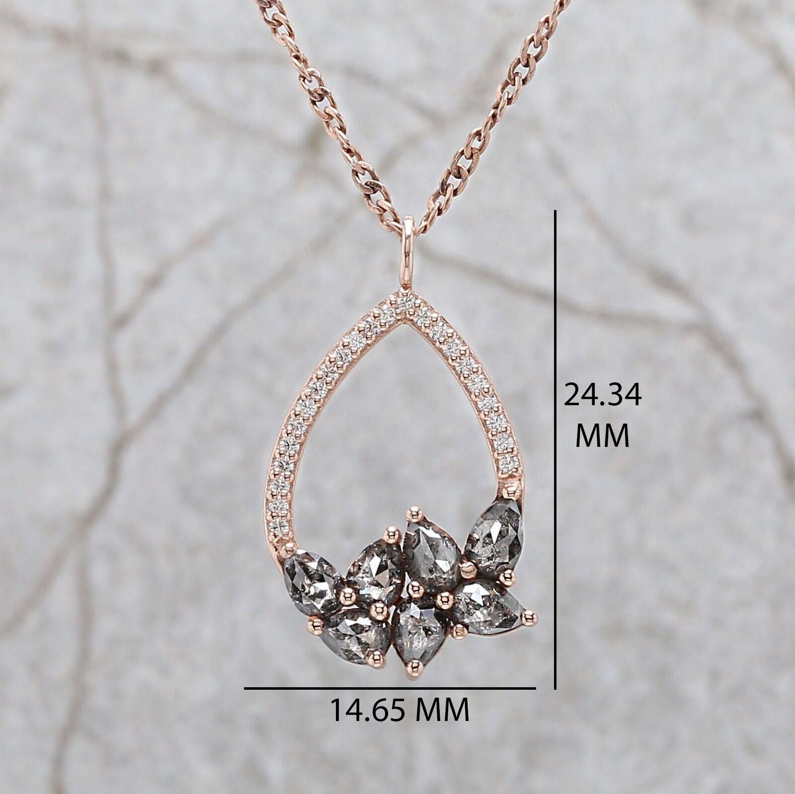 Pear Salt And Pepper Diamond Pendant, Unique Diamond Pendant, Salt And Pepper Diamond Pendant, No Chain Including Only Pendant, KDL1280