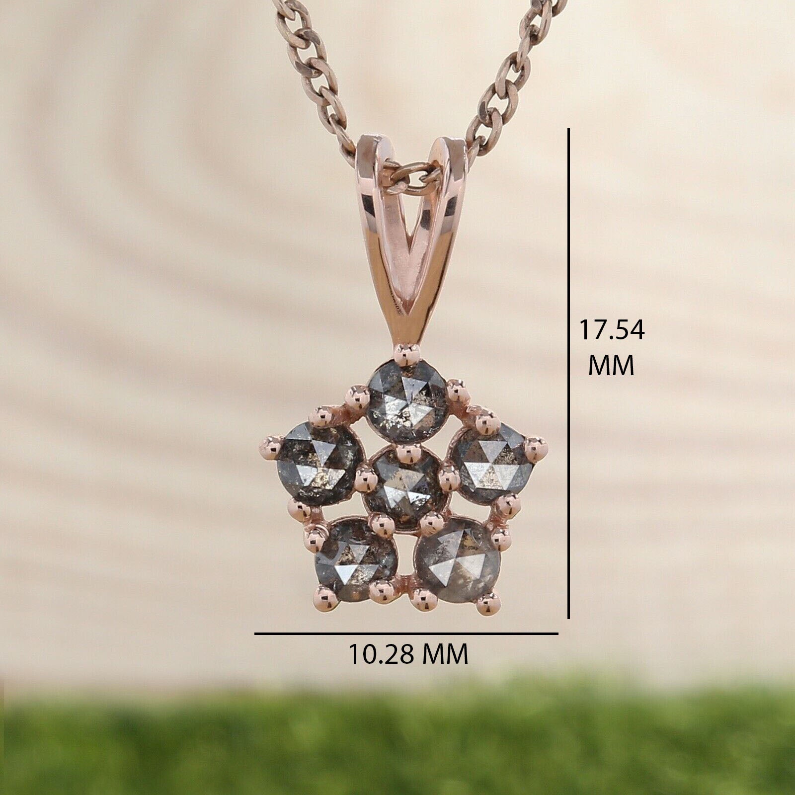 Salt And Pepper Round Rose Cut Diamond Pendant 14K Solid Rose White Yellow Gold Pendant Engagement Wedding Gift Pendant 0.73 CT KDN8590