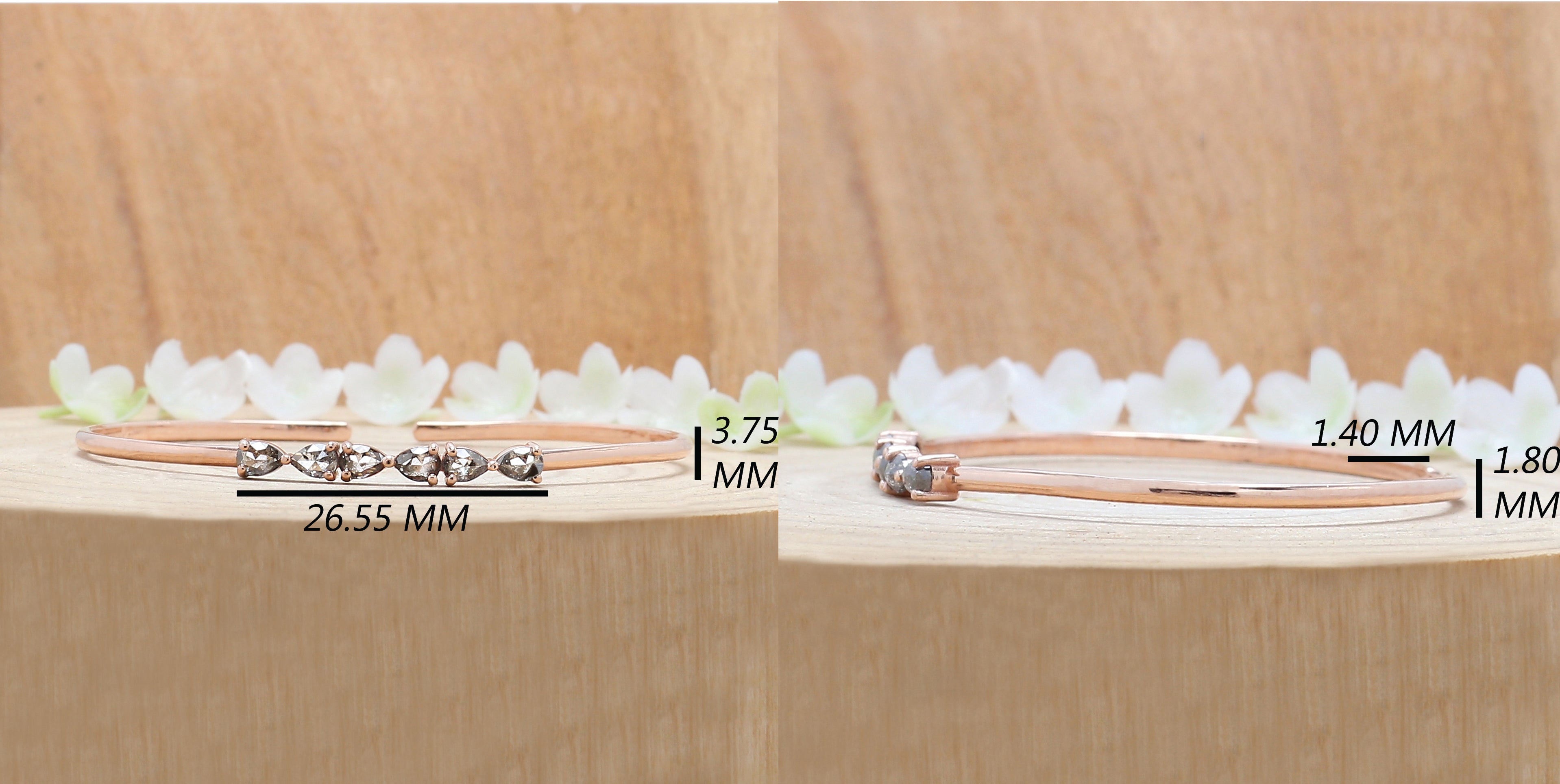 Pear Shape Salt And Pepper Diamond Bracelet 1.01 Ct 4.40 MM Pear Diamond Bracelet 14K Solid Rose Gold Silver Engagement Gift For Her QL1275