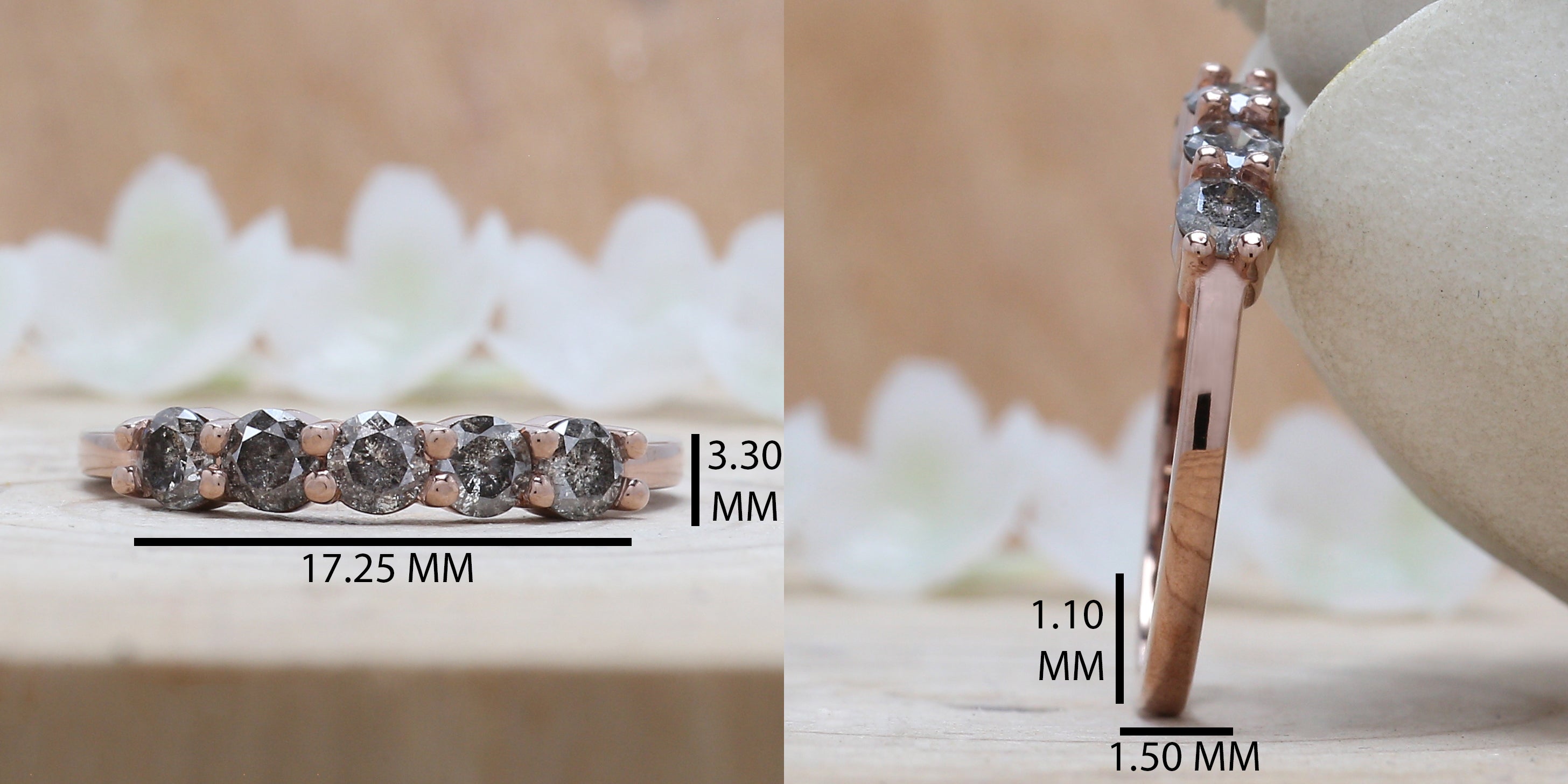 Round Cut Salt And Pepper Diamond Ring 0.68 Ct 3.20 MM Round Diamond Ring 14K Solid Rose Gold Silver Engagement Ring Gift For Her QL1385