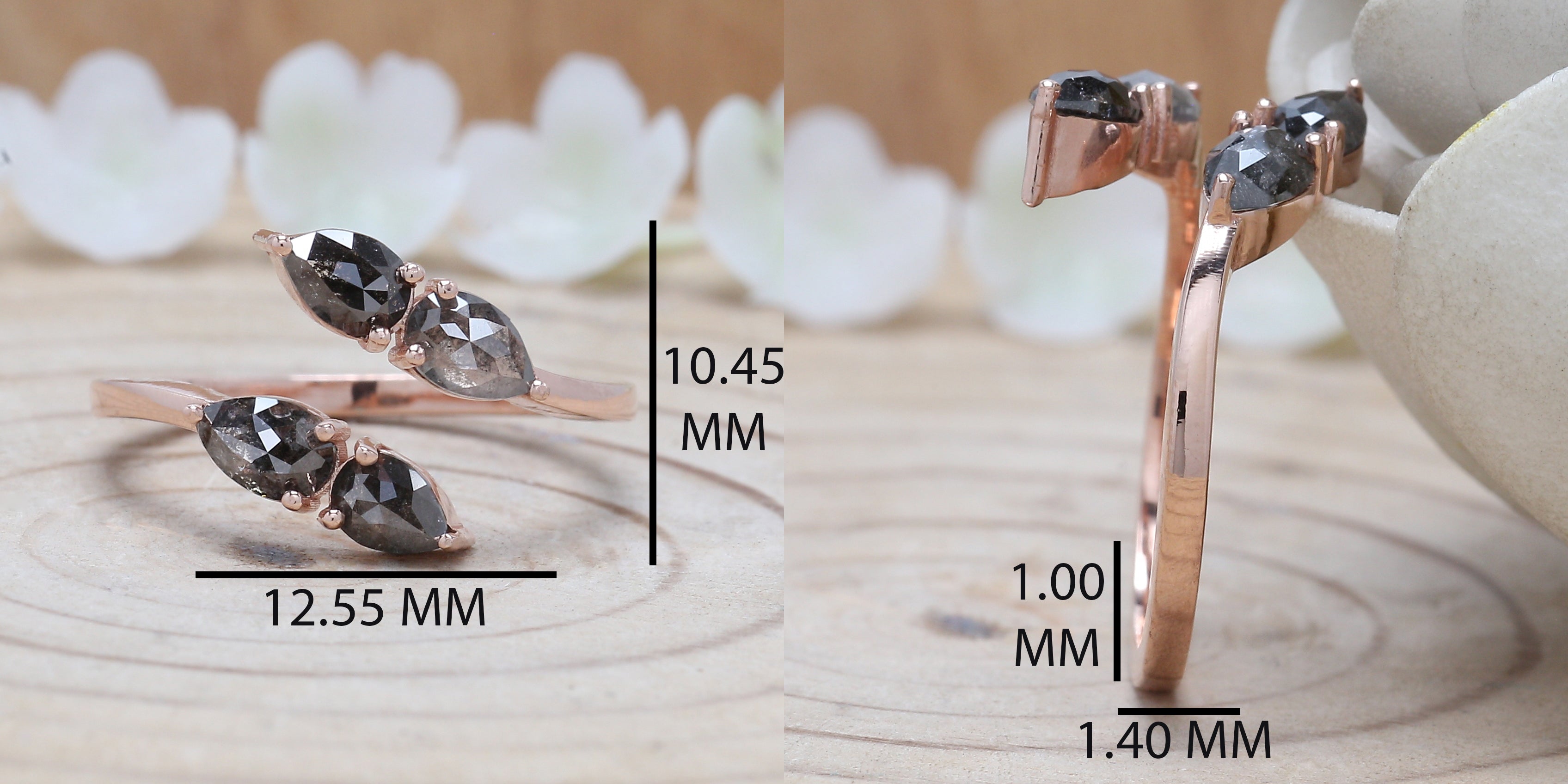 Pear Cut Salt And Pepper Diamond Ring 1.03 Ct 5.60 MM Pear Diamond Ring 14K Solid Rose Gold Silver Pear Engagement Ring Gift For Her QN1496