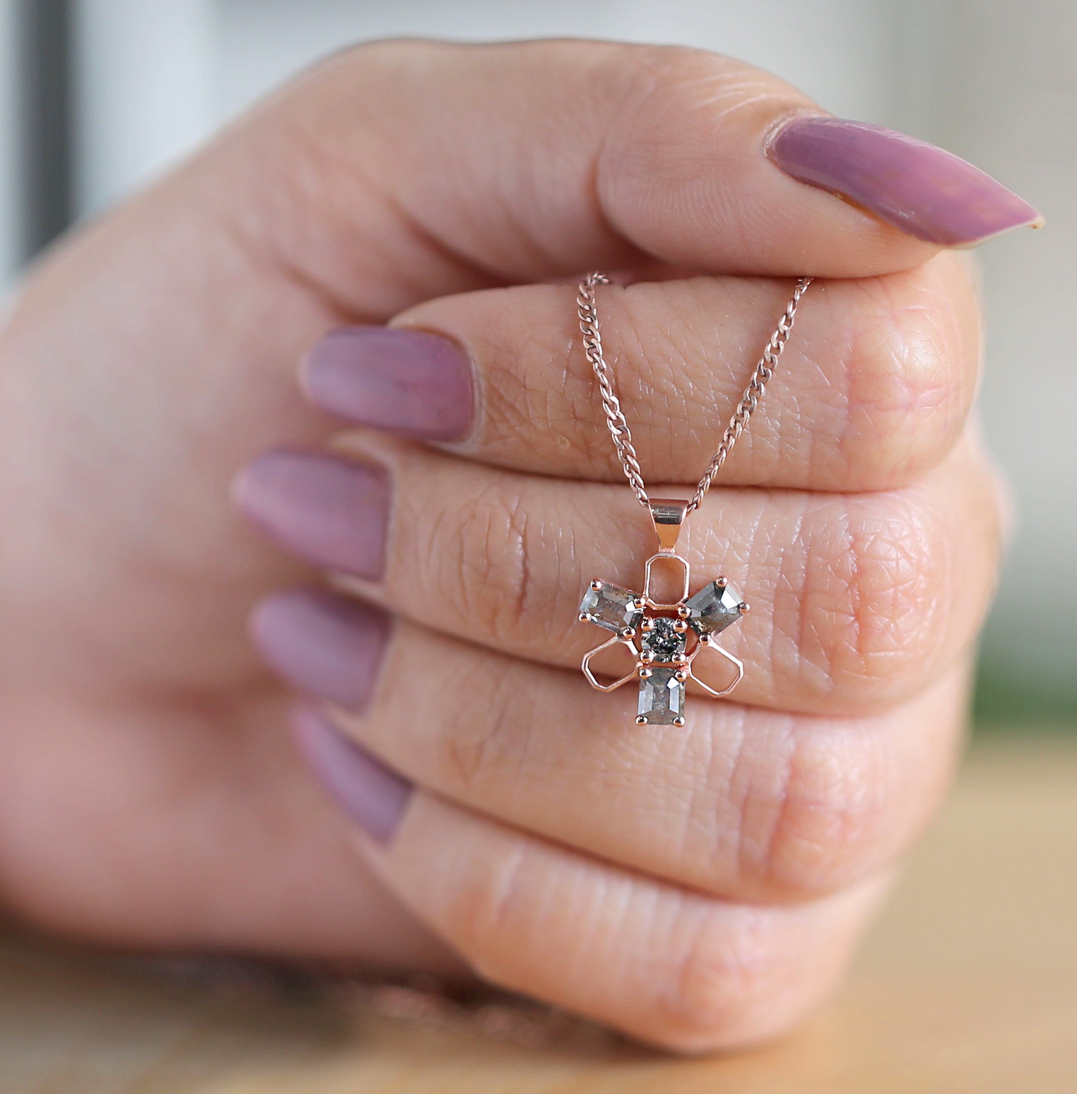 Emerald Salt And Pepper Diamond Pendant Engagement Wedding Gift Pendant 14K Solid Rose White Yellow Gold Pendant 0.80 CT KDN2160