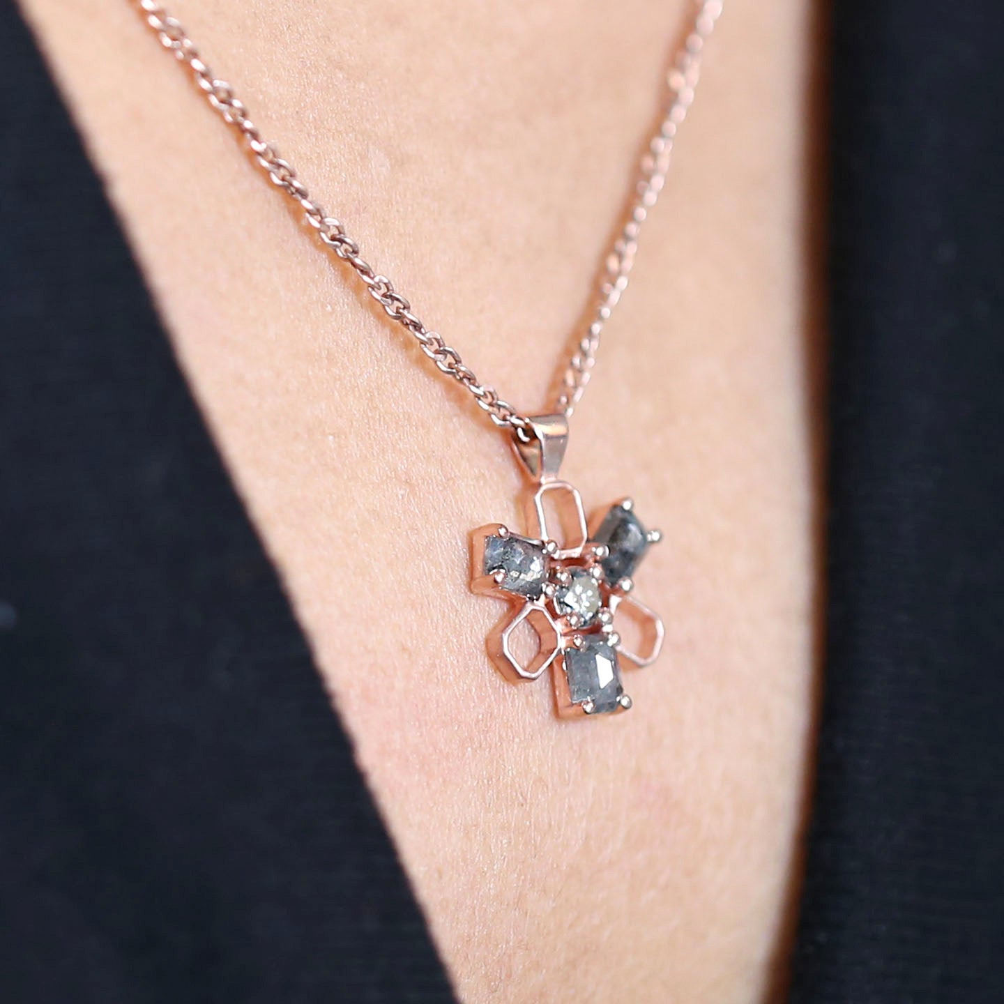 Emerald Salt And Pepper Diamond Pendant Engagement Wedding Gift Pendant 14K Solid Rose White Yellow Gold Pendant 0.80 CT KDN2160