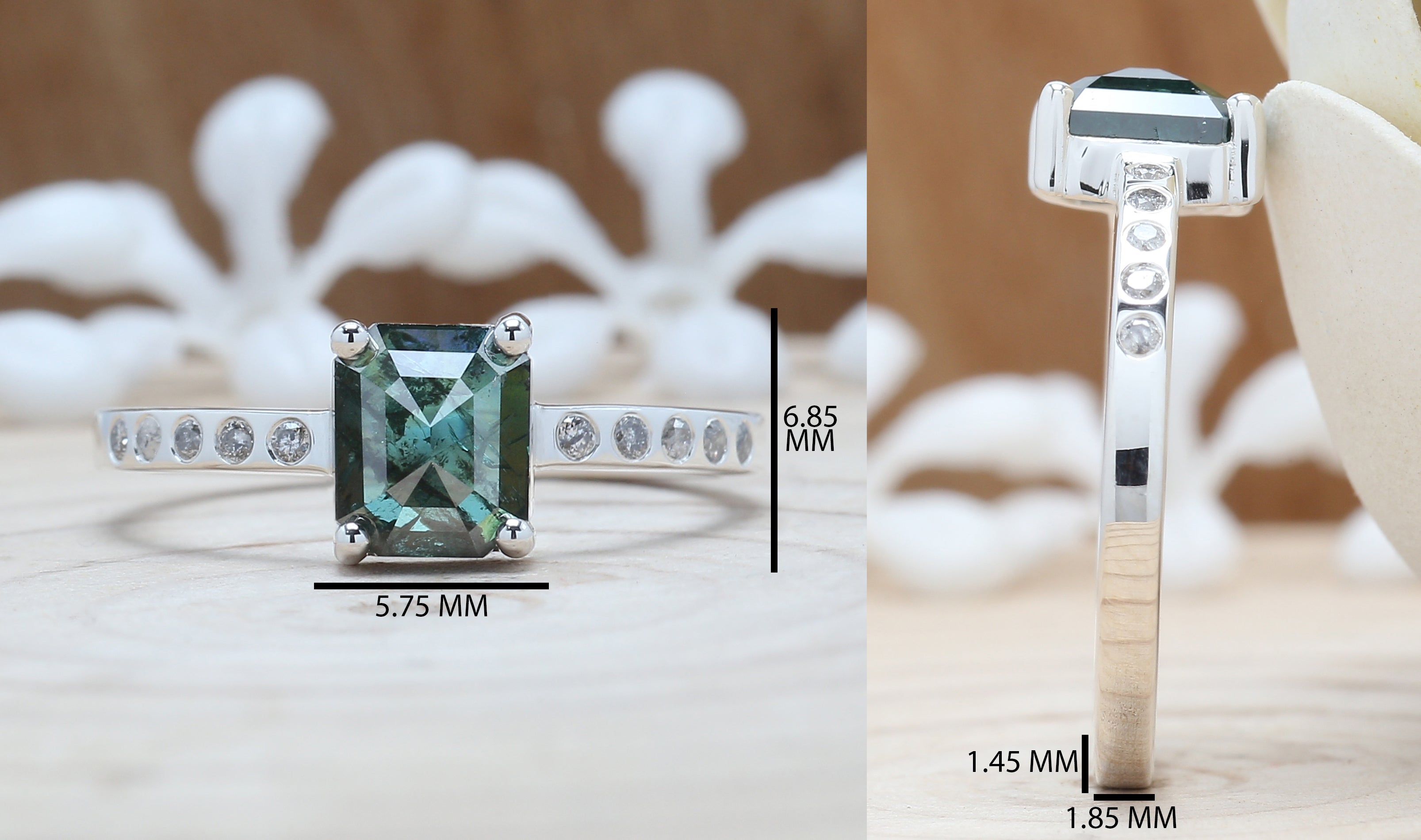 Emerald Blue Color Diamond Ring 1.04 Ct 6.60 MM Emerald Shape Diamond Ring 14K Solid White Gold Silver Engagement Ring Gift For Her QN9396