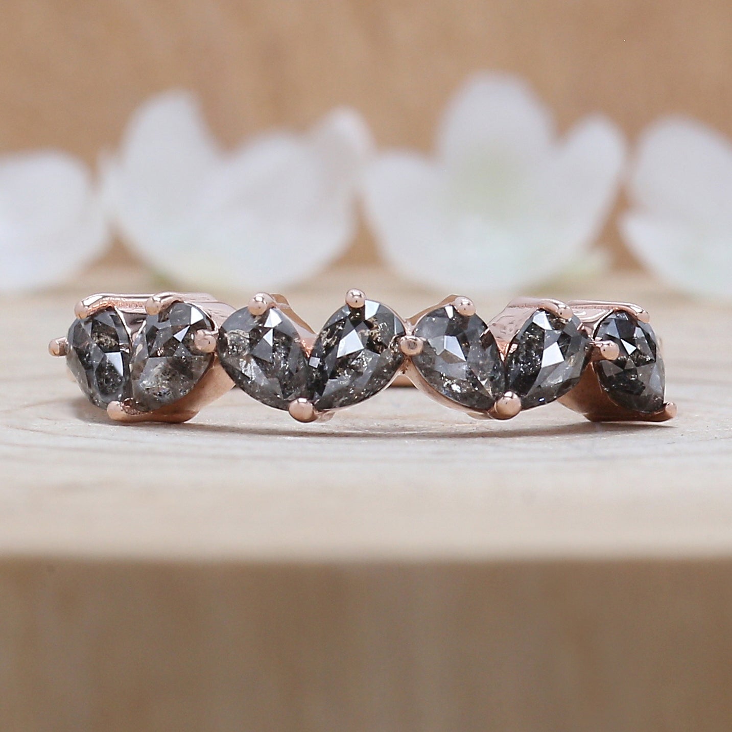 Pear Cut Salt And Pepper Diamond Ring 1.06 Ct 4.30 MM Pear Diamond Ring 14K Solid Rose Gold Silver Pear Engagement Ring Gift For Her QNB1574