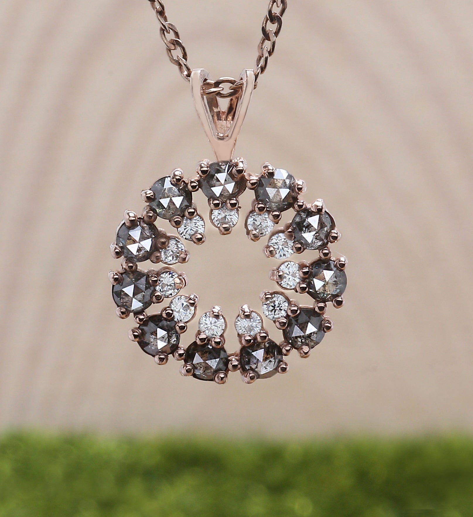 Round Rose Cut Salt And Pepper Diamond Pendant, Unique Diamond Pendant, Rose Cut Diamond Pendant, No Chain Including Only Pendant KDK1150