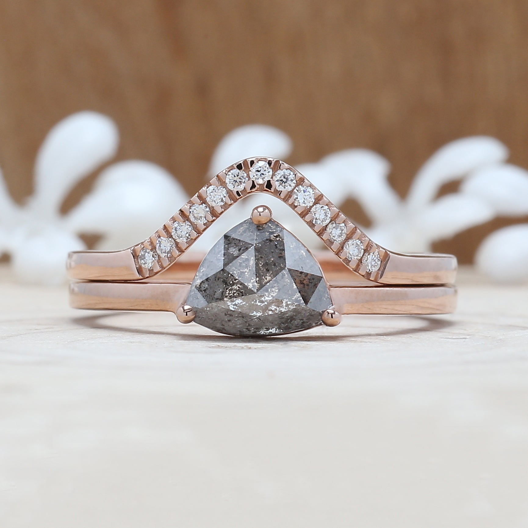 Triangle Cut Salt And Pepper Diamond Ring 1.63 Ct 6.35 MM Triangle Diamond Ring 14K Solid Rose Gold Silver Engagement Ring Gift For Her QL2986