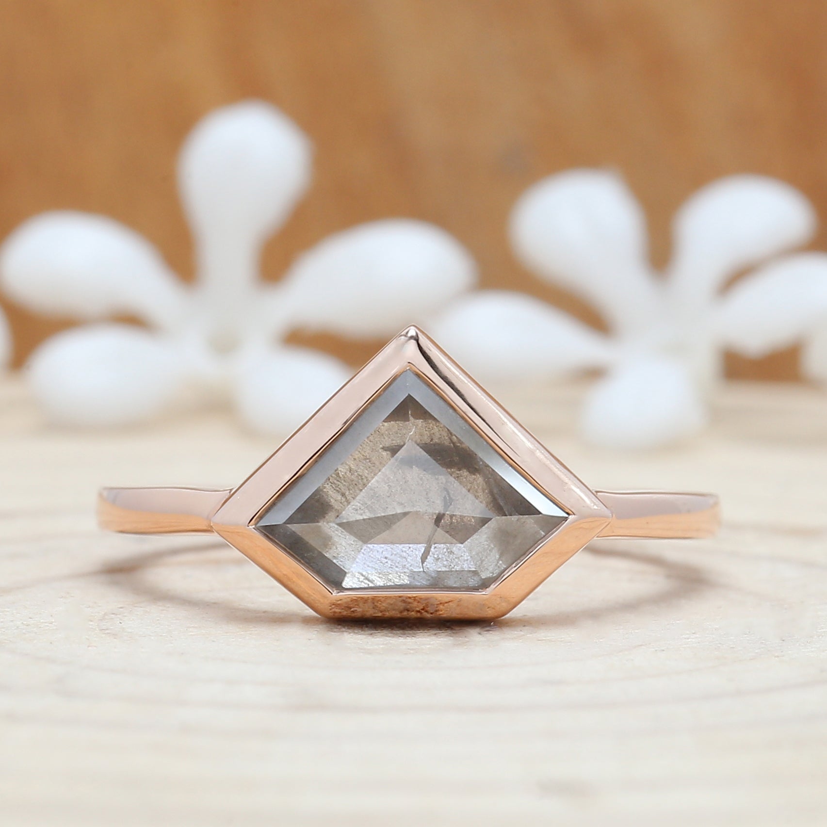 Shield Cut Salt And Pepper Diamond Ring 1.43 Ct 7.00 MM Shield Diamond Ring 14K Solid Rose Gold Silver Engagement Ring Gift For Her QN9746