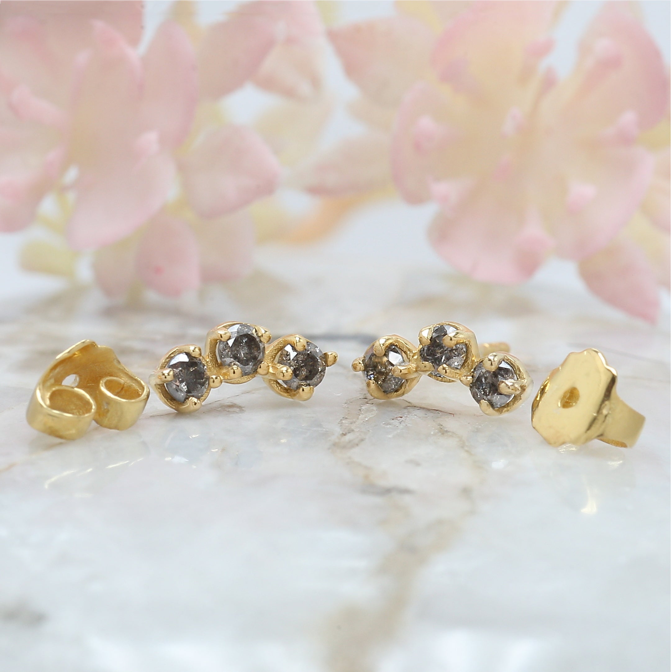 Salt And Pepper Round Diamond Earring 14K Solid Rose White Yellow Gold Engagement Wedding Gift Earring 0.29 CT KD942