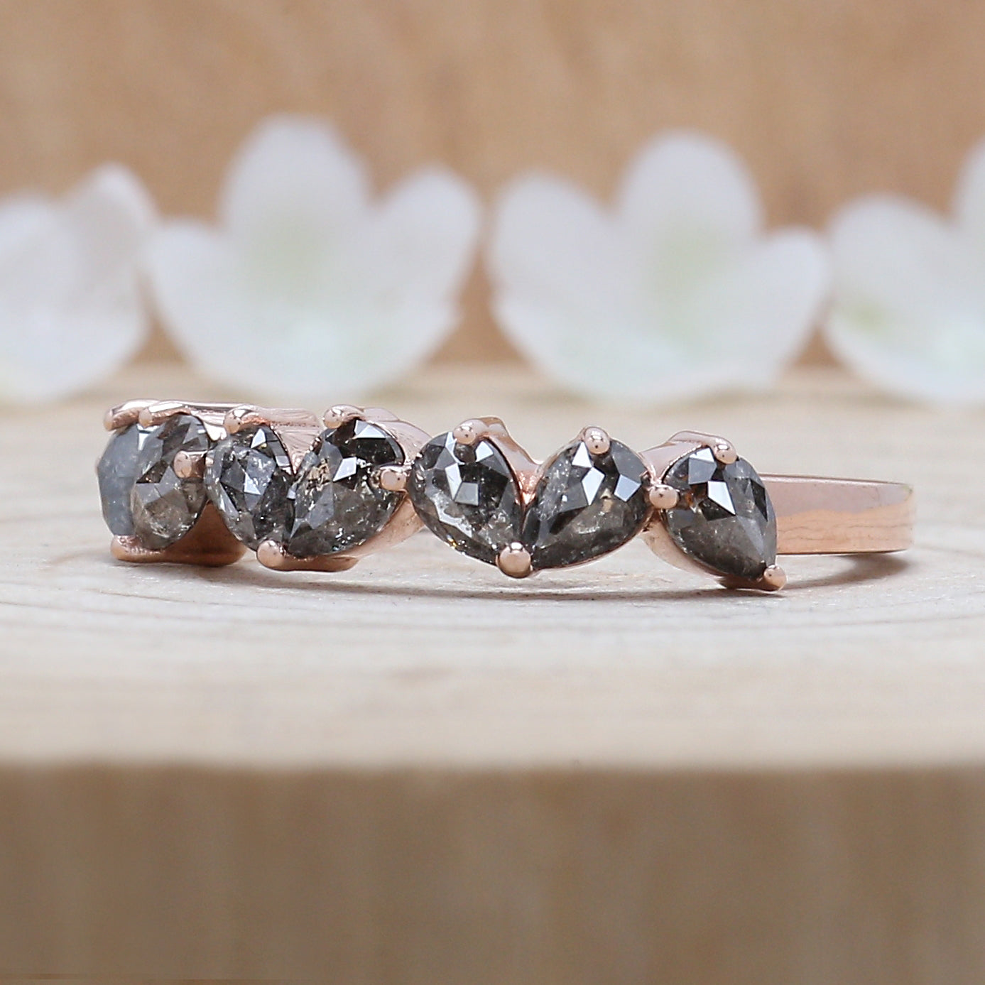 Pear Cut Salt And Pepper Diamond Ring 1.06 Ct 4.30 MM Pear Diamond Ring 14K Solid Rose Gold Silver Pear Engagement Ring Gift For Her QNB1574