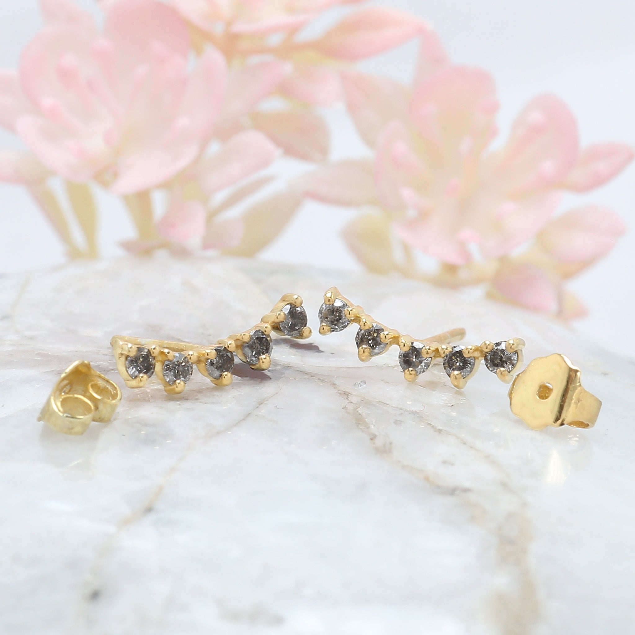 Salt And Pepper Round Diamond Earring 14K Solid Rose White Yellow Gold Engagement Wedding Gift Earring 0.30 CT KD941