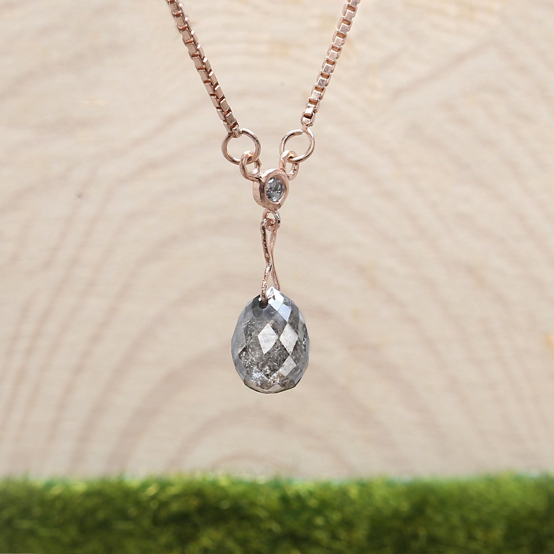 Drop Salt and Pepper Diamond Pendant 2.48 Ct 8.10 MM Briolette Shape Diamond Pendant 14K Solid Rose Gold Silver Engagement Pendant QL5682