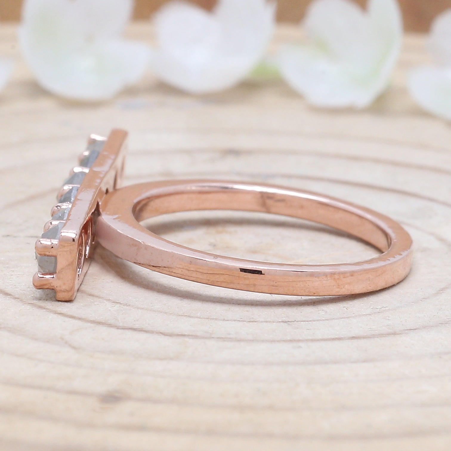 Round Rose Cut Salt And Pepper Diamond Ring 1.66 Ct 4.35 MM Round Diamond Ring 14K Rose Gold Silver Engagement Ring Gift For Her QLB1133