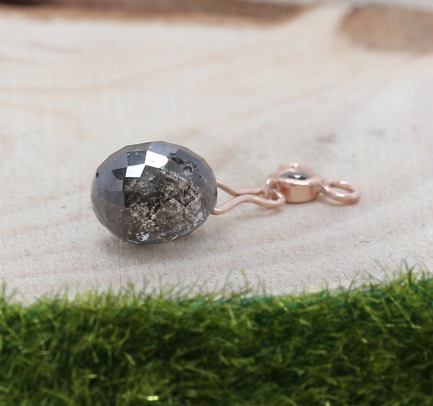 Drop Salt and Pepper Diamond Pendant 2.48 Ct 8.10 MM Briolette Shape Diamond Pendant 14K Solid Rose Gold Silver Engagement Pendant QL5682