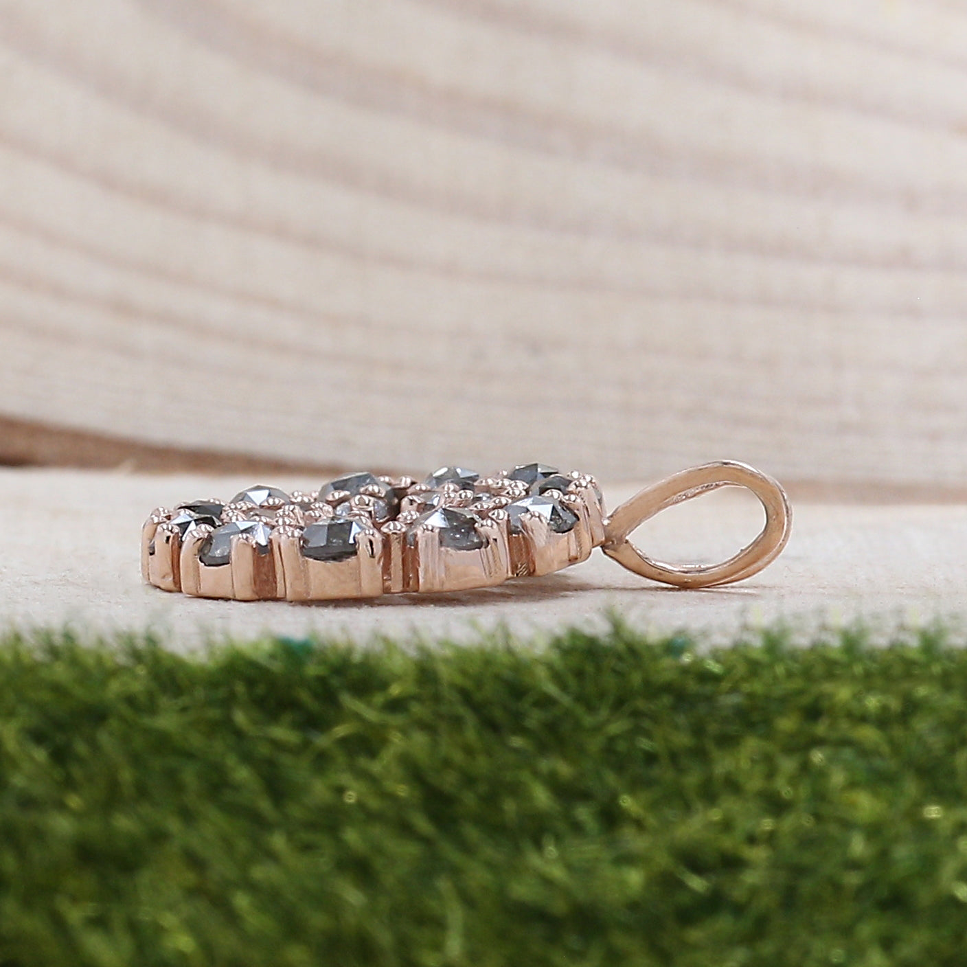 Round Rose Cut Salt And Pepper Diamond Pendant, Unique Diamond Pendant, Rose Cut Diamond Pendant, No Chain Including Only Pendant KDK1150