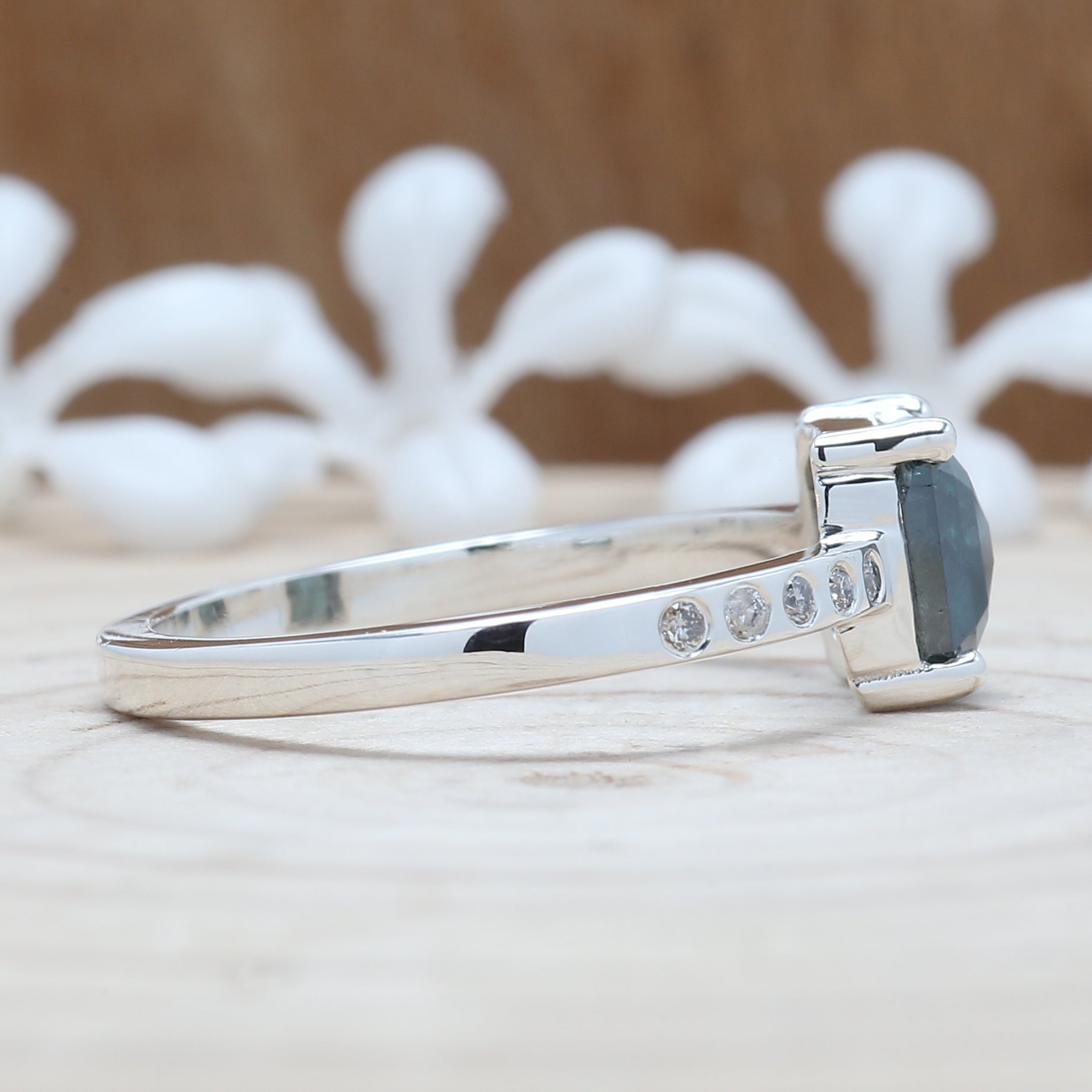 Emerald Blue Color Diamond Ring 1.04 Ct 6.60 MM Emerald Shape Diamond Ring 14K Solid White Gold Silver Engagement Ring Gift For Her QN9396