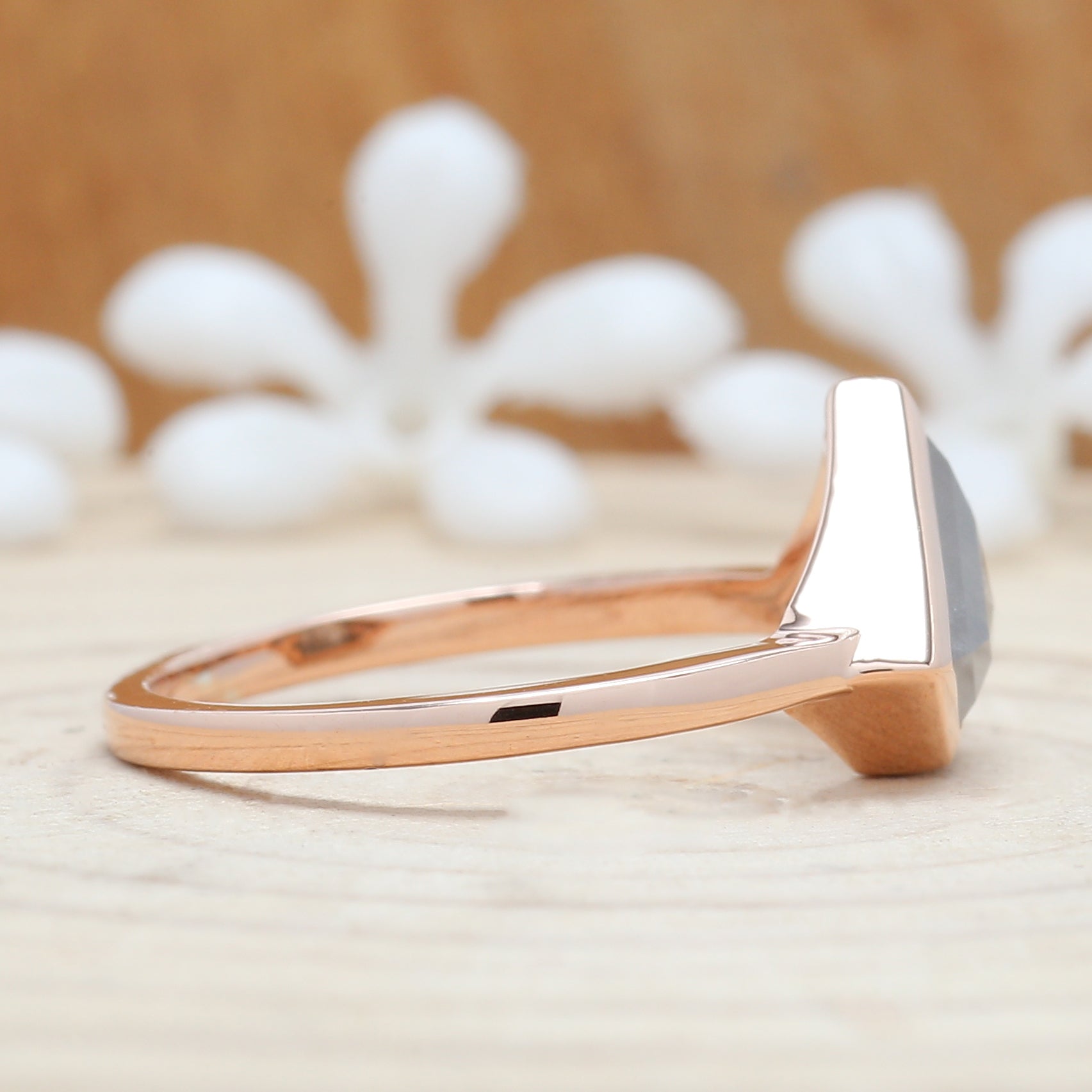 Shield Cut Salt And Pepper Diamond Ring 1.43 Ct 7.00 MM Shield Diamond Ring 14K Solid Rose Gold Silver Engagement Ring Gift For Her QN9746