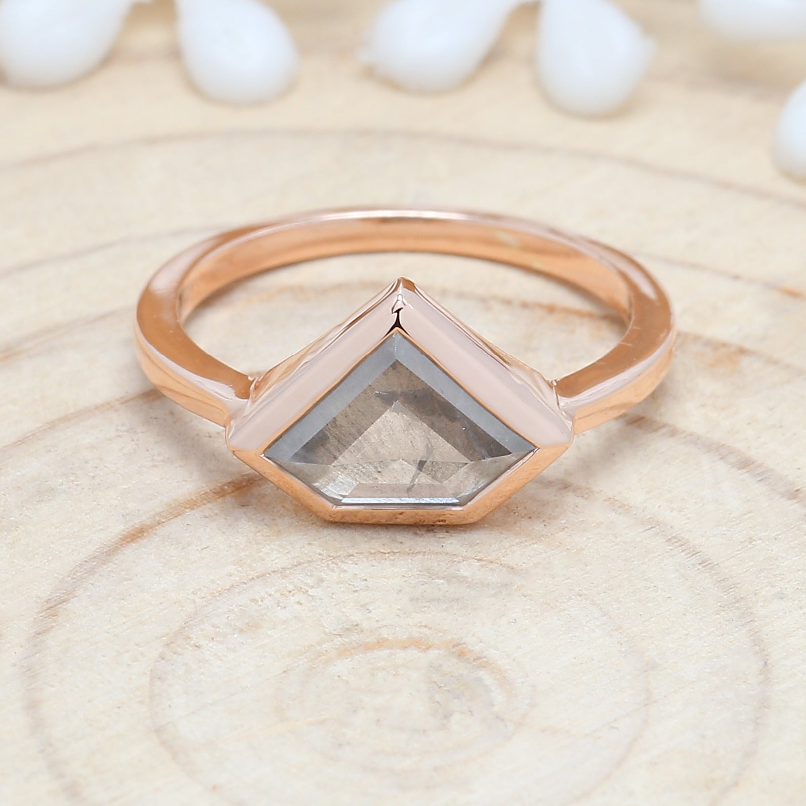 Shield Cut Salt And Pepper Diamond Ring 1.43 Ct 7.00 MM Shield Diamond Ring 14K Solid Rose Gold Silver Engagement Ring Gift For Her QN9746