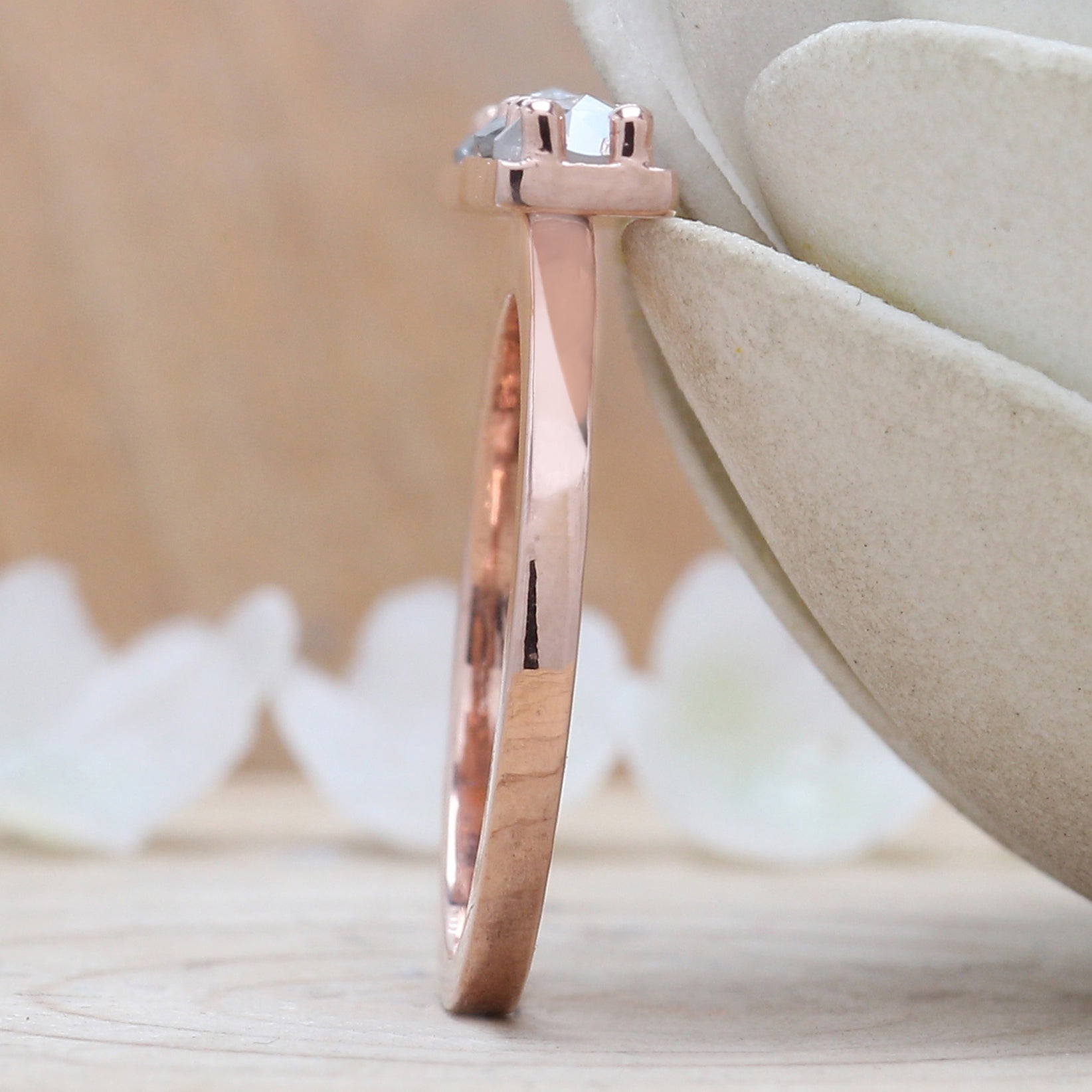 Round Rose Cut Salt And Pepper Diamond Ring 1.66 Ct 4.35 MM Round Diamond Ring 14K Rose Gold Silver Engagement Ring Gift For Her QLB1133