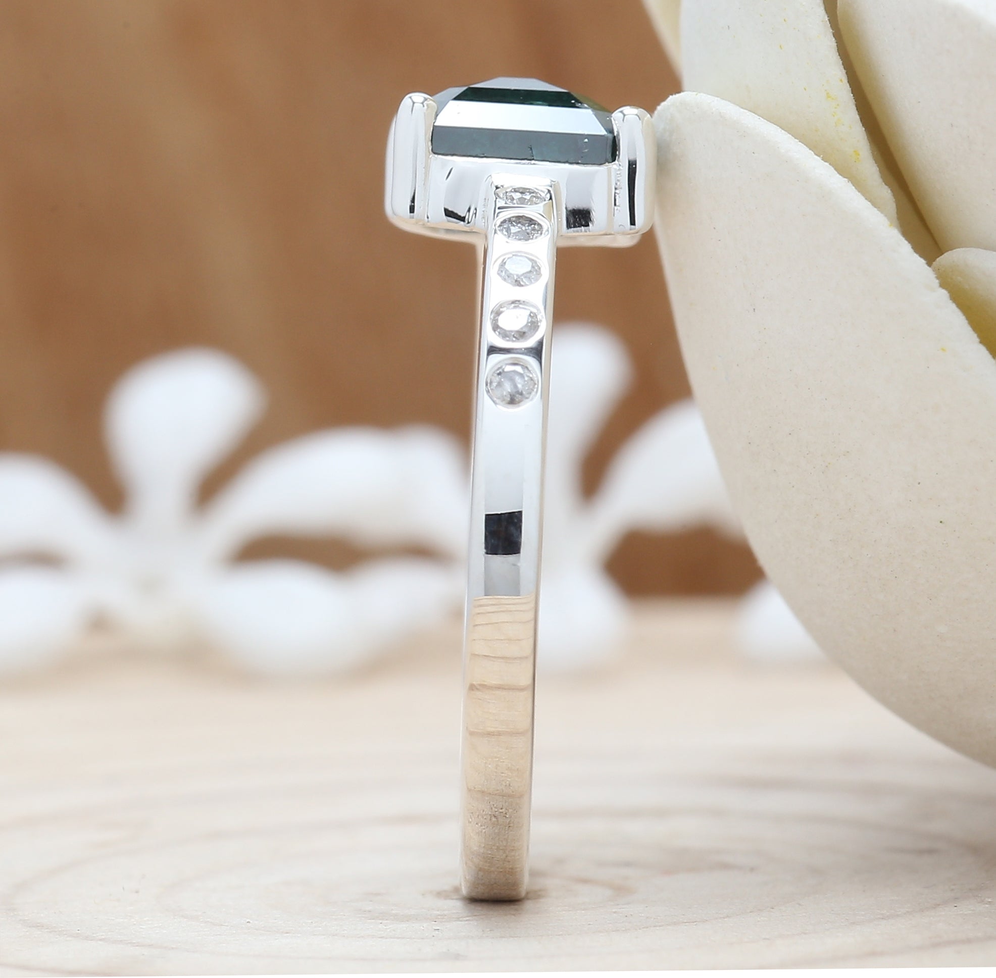 Emerald Blue Color Diamond Ring 1.04 Ct 6.60 MM Emerald Shape Diamond Ring 14K Solid White Gold Silver Engagement Ring Gift For Her QN9396