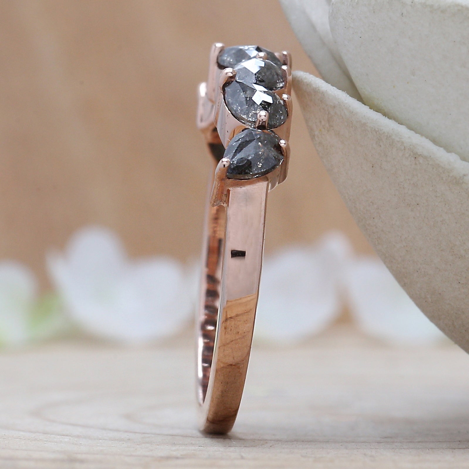 Pear Cut Salt And Pepper Diamond Ring 1.06 Ct 4.30 MM Pear Diamond Ring 14K Solid Rose Gold Silver Pear Engagement Ring Gift For Her QNB1574