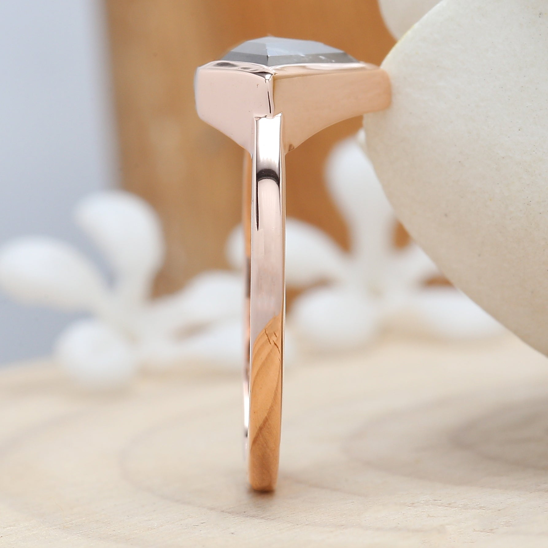 Shield Cut Salt And Pepper Diamond Ring 1.43 Ct 7.00 MM Shield Diamond Ring 14K Solid Rose Gold Silver Engagement Ring Gift For Her QN9746