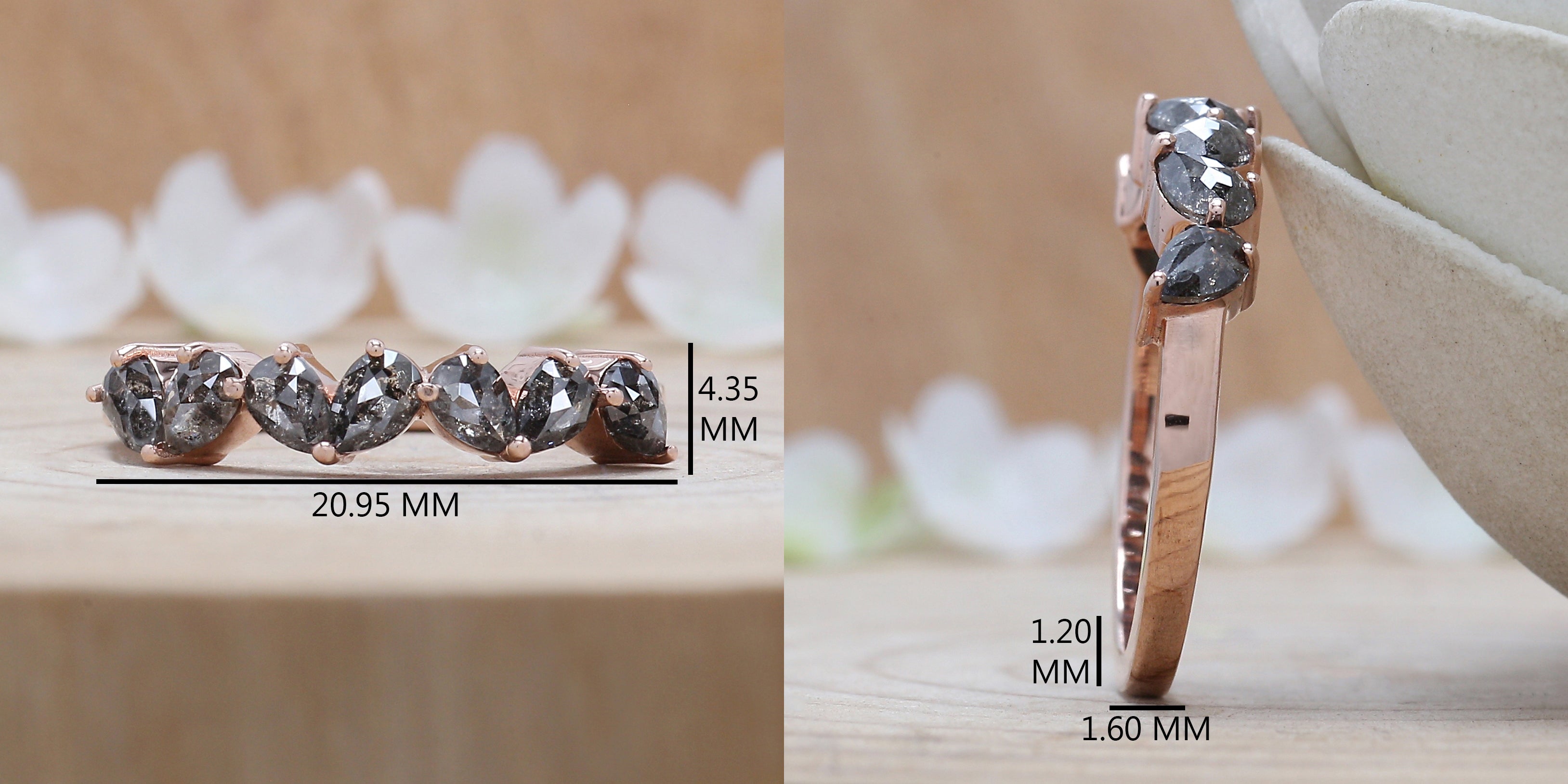 Pear Cut Salt And Pepper Diamond Ring 1.06 Ct 4.30 MM Pear Diamond Ring 14K Solid Rose Gold Silver Pear Engagement Ring Gift For Her QNB1574