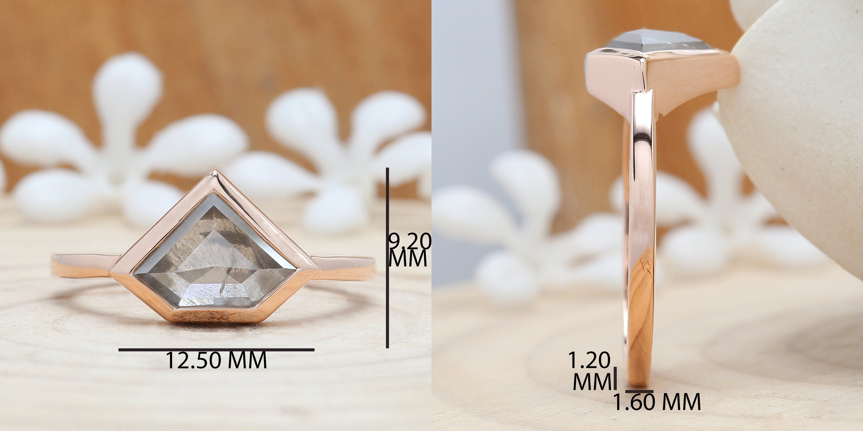 Shield Cut Salt And Pepper Diamond Ring 1.43 Ct 7.00 MM Shield Diamond Ring 14K Solid Rose Gold Silver Engagement Ring Gift For Her QN9746