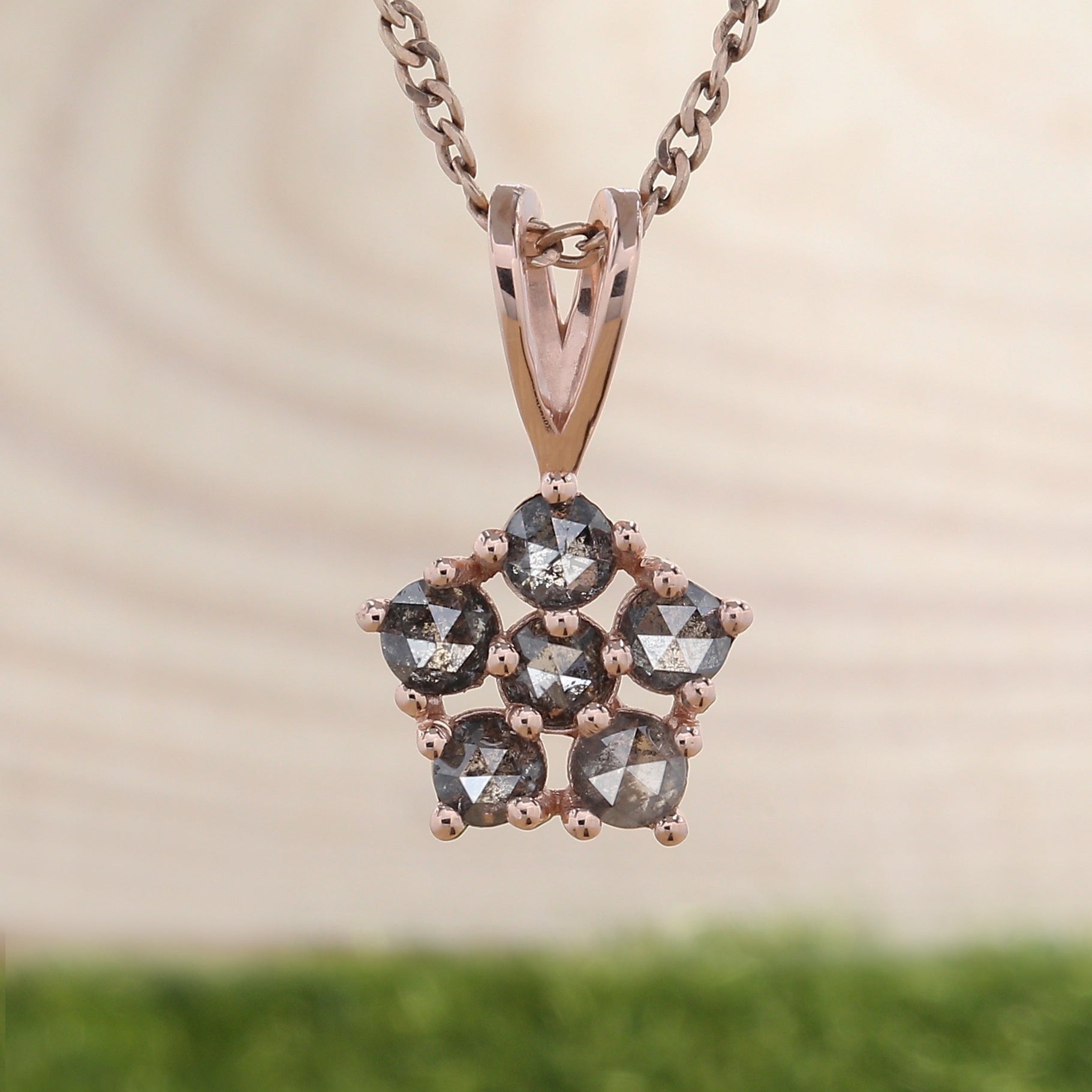 Salt And Pepper Round Rose Cut Diamond Pendant 14K Solid Rose White Yellow Gold Pendant Engagement Wedding Gift Pendant 0.73 CT KDN8590