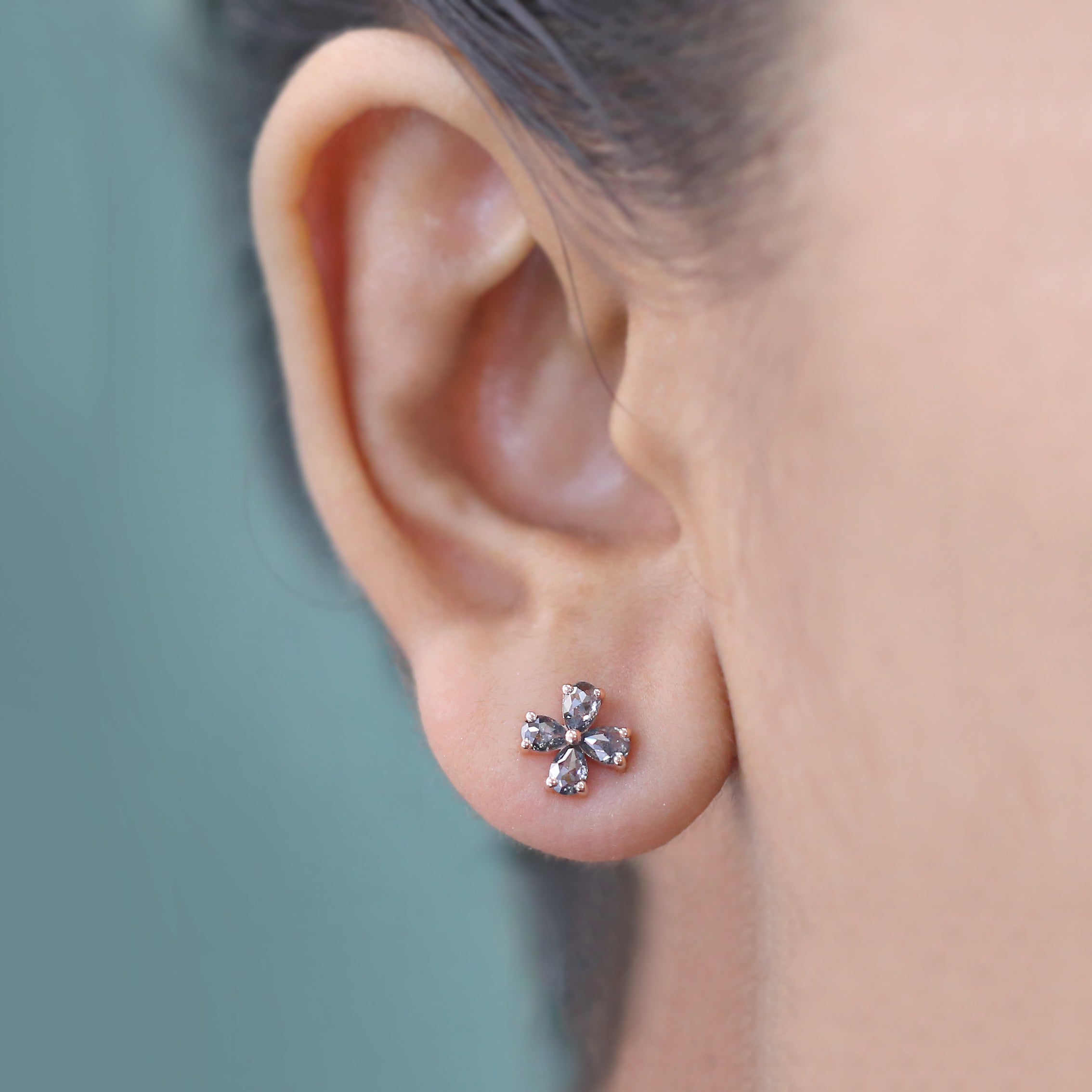 Pear Cut Salt And Pepper Diamond Earring 1.11 Ct 4.15 MM Pear Shape Diamond Earring 14K Solid Rose Gold Silver Engagement Earring QL1281