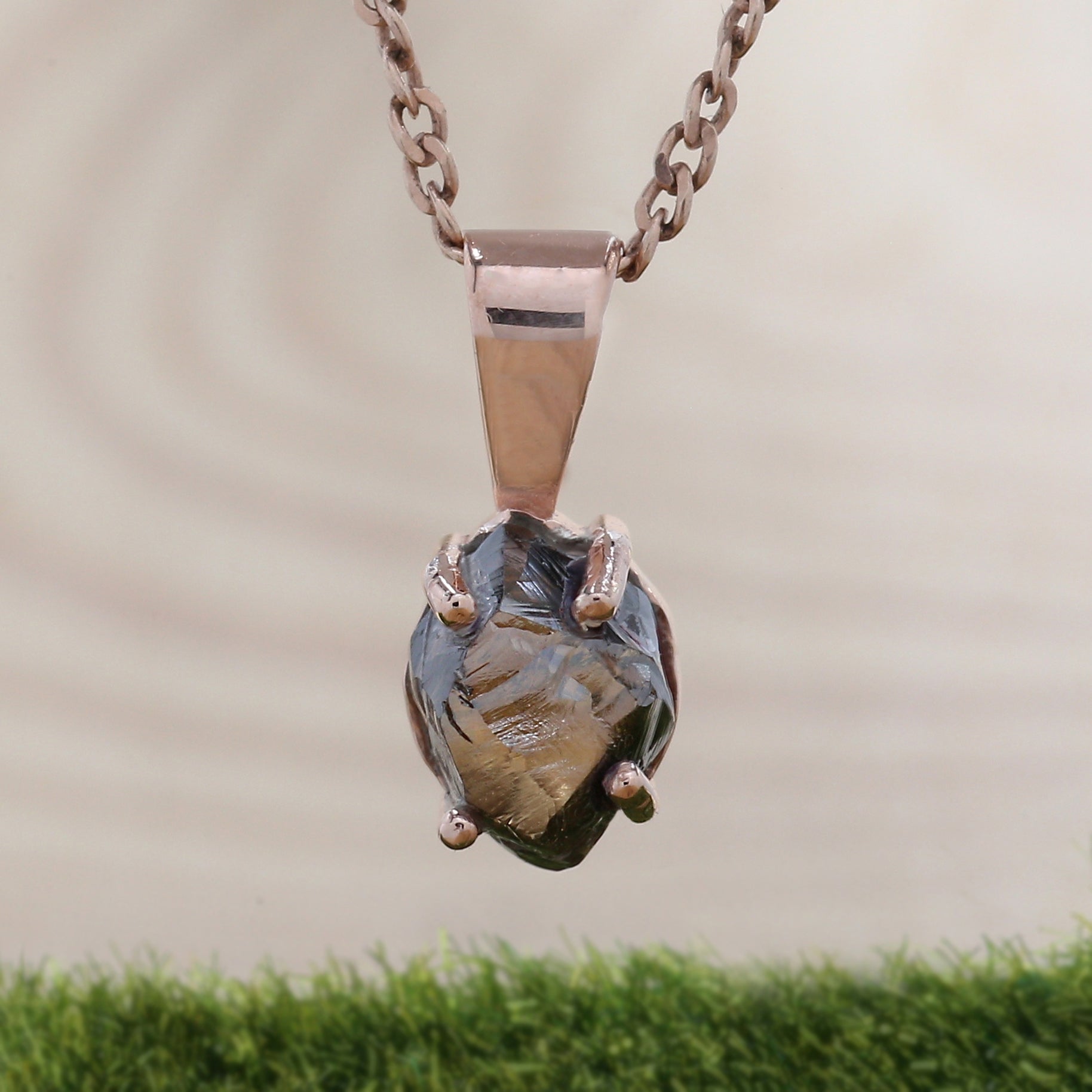 Rough Brown Color Diamond Pendant 2.08 Ct 6.60 MM Rough Diamond Pendant 14K Solid Rose Gold Silver Engagement Pendant Gift For Her QL6300