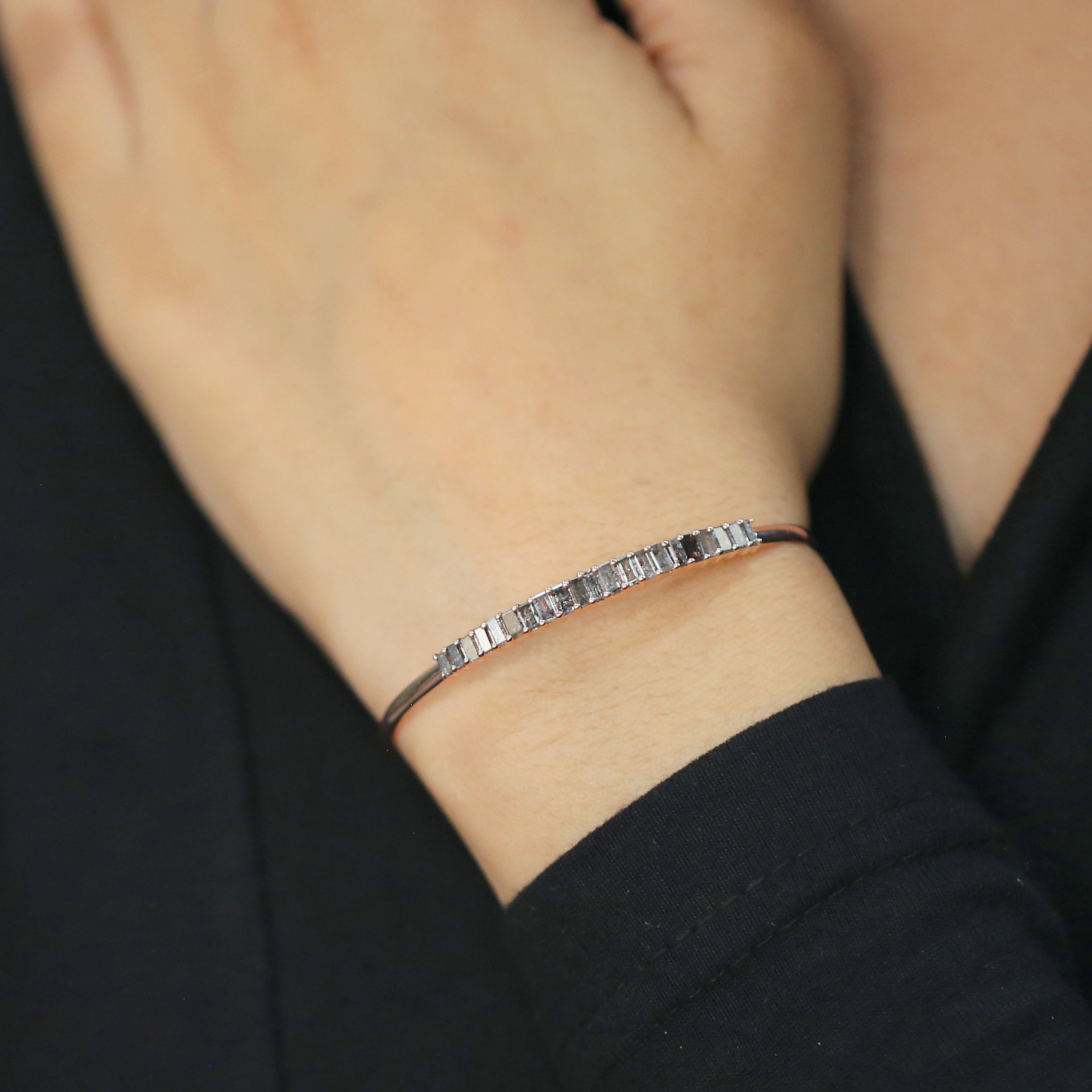 Baguette Salt And Pepper Diamond Bracelet Engagement Wedding Gift Bracelet 14K Solid Rose White Yellow Gold Bracelet 1.28 CT KD1221