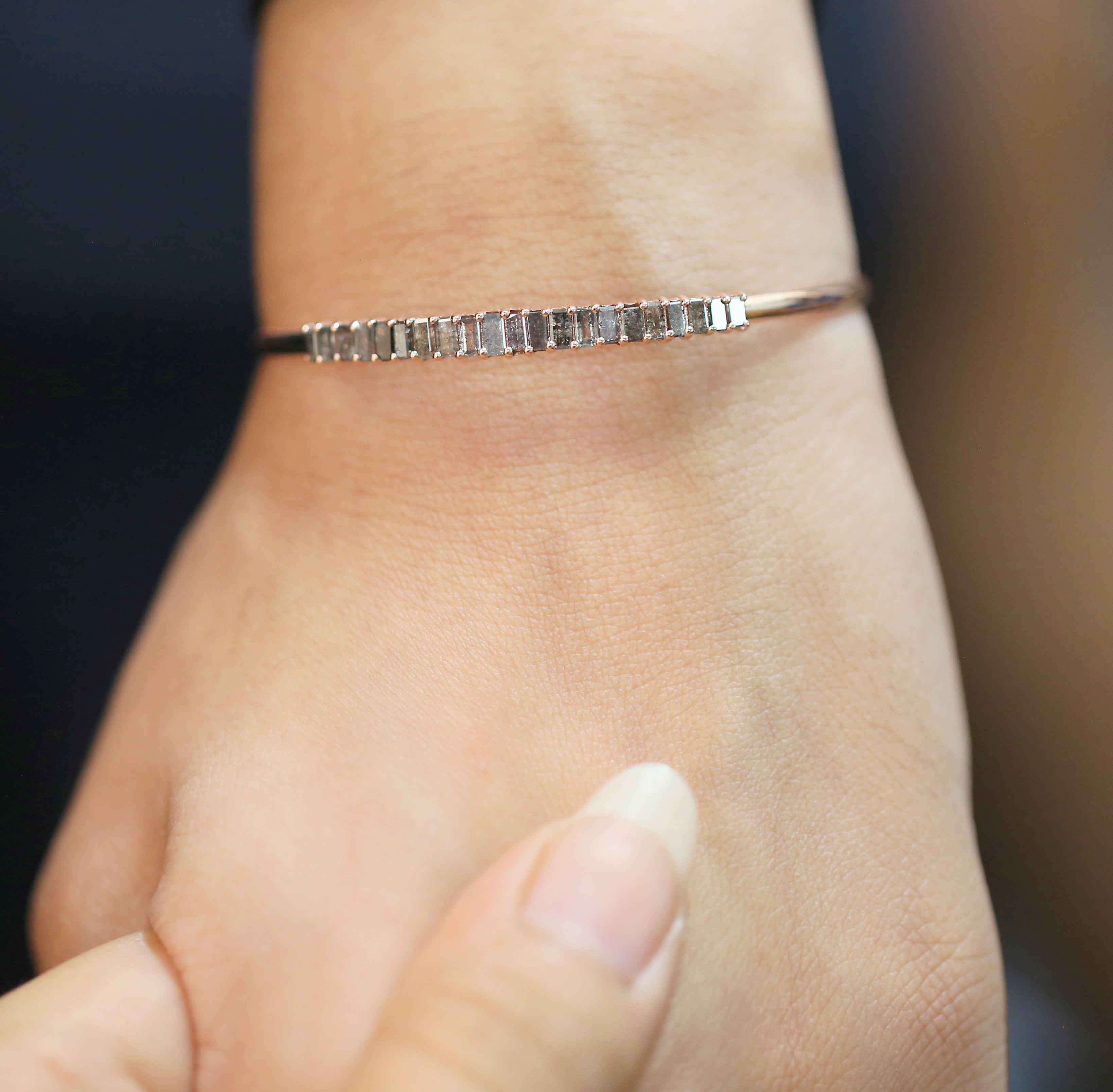 Baguette Salt And Pepper Diamond Bracelet Engagement Wedding Gift Bracelet 14K Solid Rose White Yellow Gold Bracelet 1.28 CT KD1221