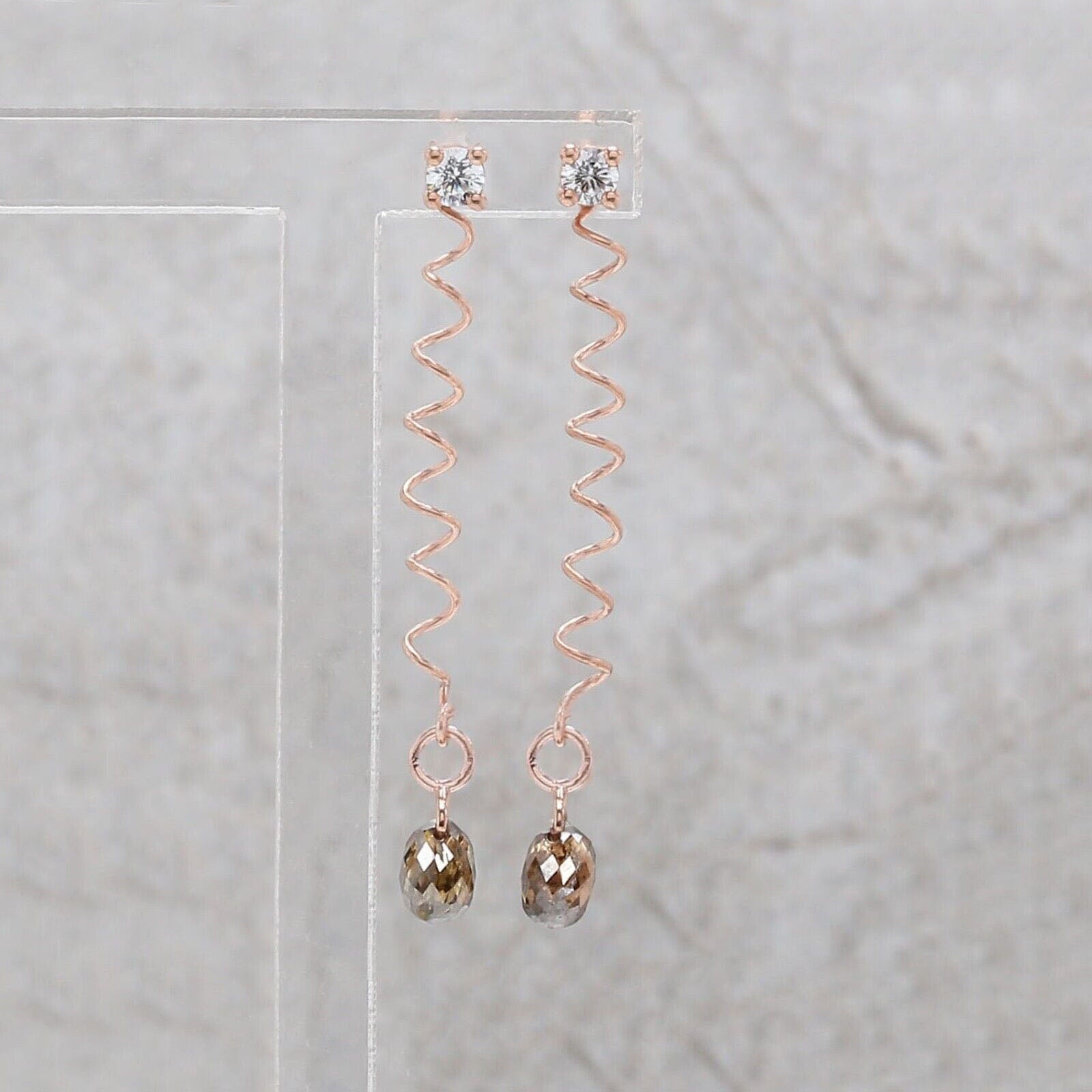 Drop Brown Color Diamond Earring Engagement Wedding Gift Earring 14K Solid Rose White Yellow Gold Earring 1.20 CT KD1223