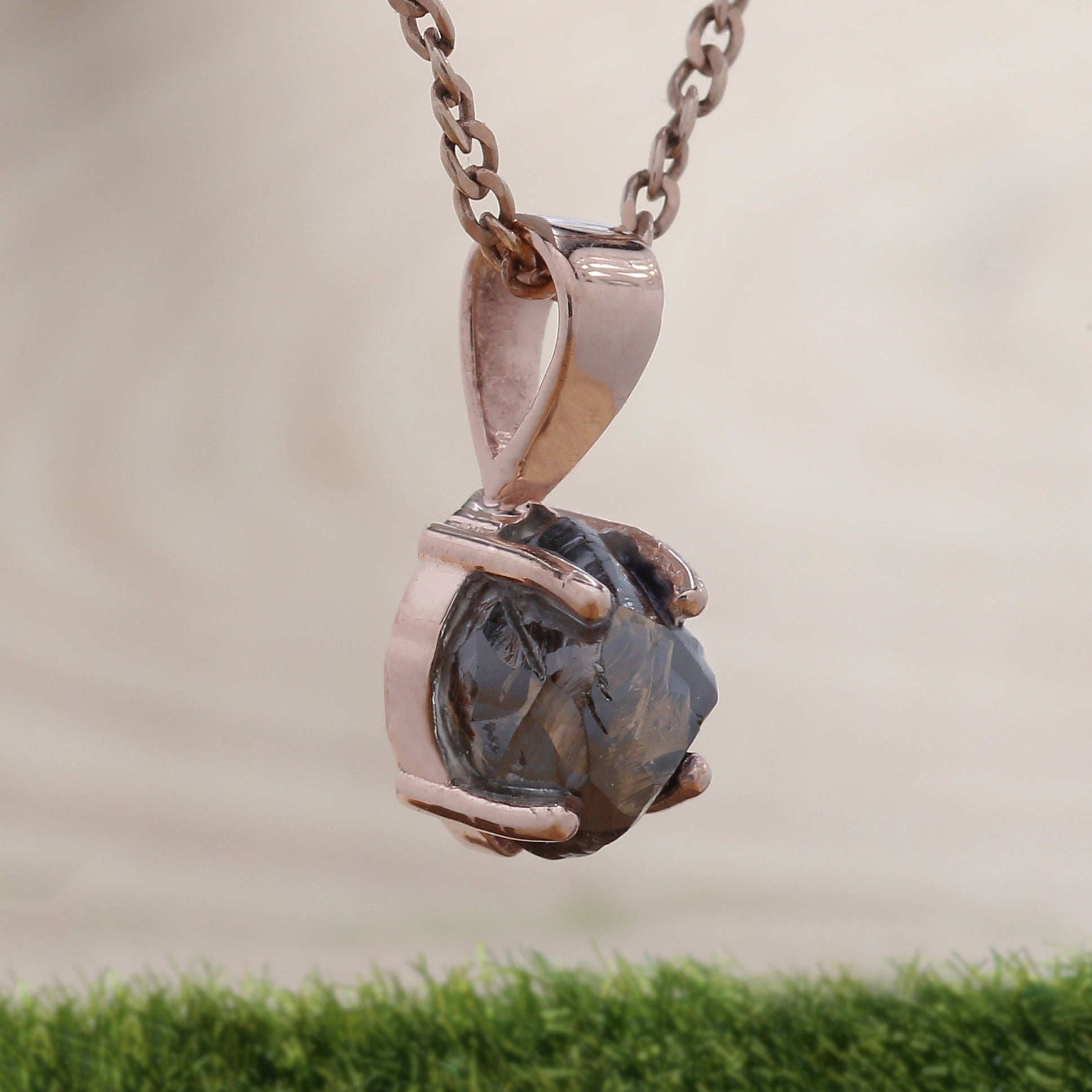 Rough Brown Color Diamond Pendant 2.08 Ct 6.60 MM Rough Diamond Pendant 14K Solid Rose Gold Silver Engagement Pendant Gift For Her QL6300