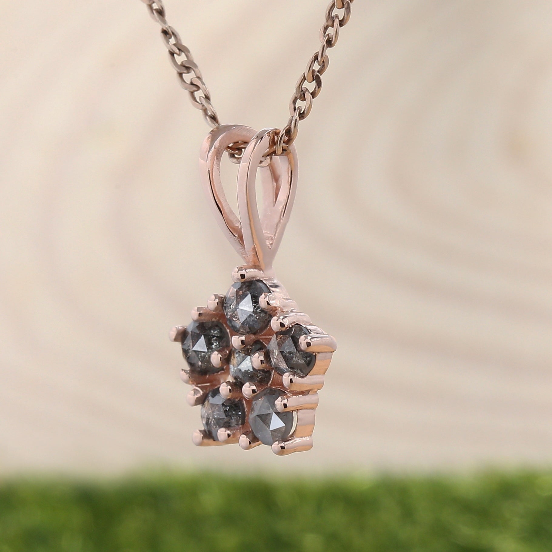 Salt And Pepper Round Rose Cut Diamond Pendant 14K Solid Rose White Yellow Gold Pendant Engagement Wedding Gift Pendant 0.73 CT KDN8590