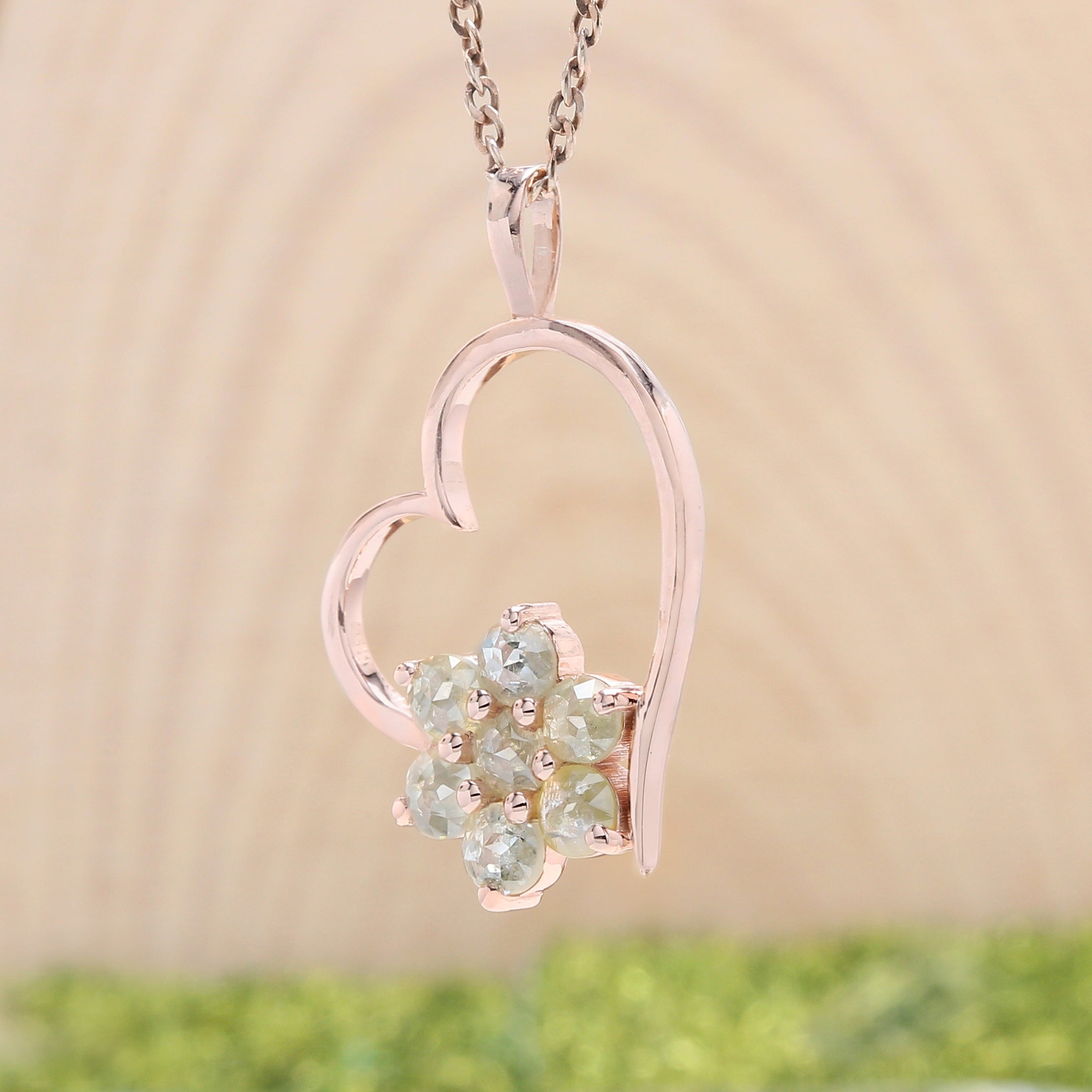 Round Rose Cut Yellow Color Diamond Pendant 1.28 Ct 3.30 MM Round Grey Color Diamond Pendant 14K Solid Rose Gold Engagement Pendant QL5985