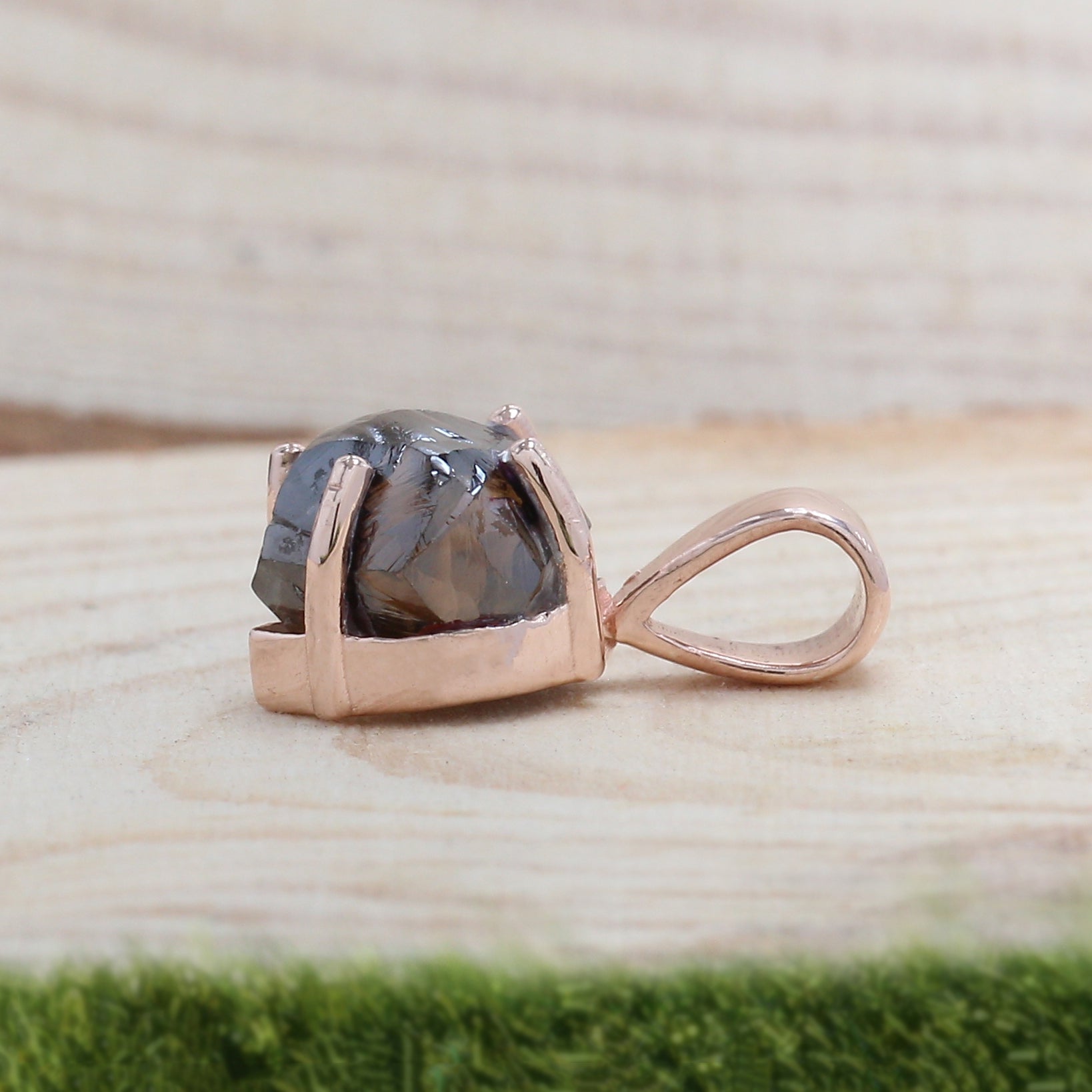 Rough Brown Color Diamond Pendant 2.08 Ct 6.60 MM Rough Diamond Pendant 14K Solid Rose Gold Silver Engagement Pendant Gift For Her QL6300
