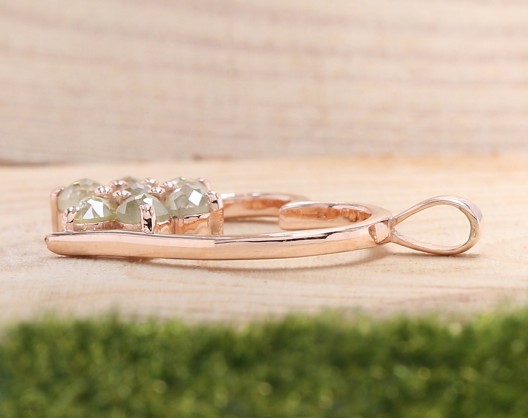 Round Rose Cut Yellow Color Diamond Pendant 1.28 Ct 3.30 MM Round Grey Color Diamond Pendant 14K Solid Rose Gold Engagement Pendant QL5985