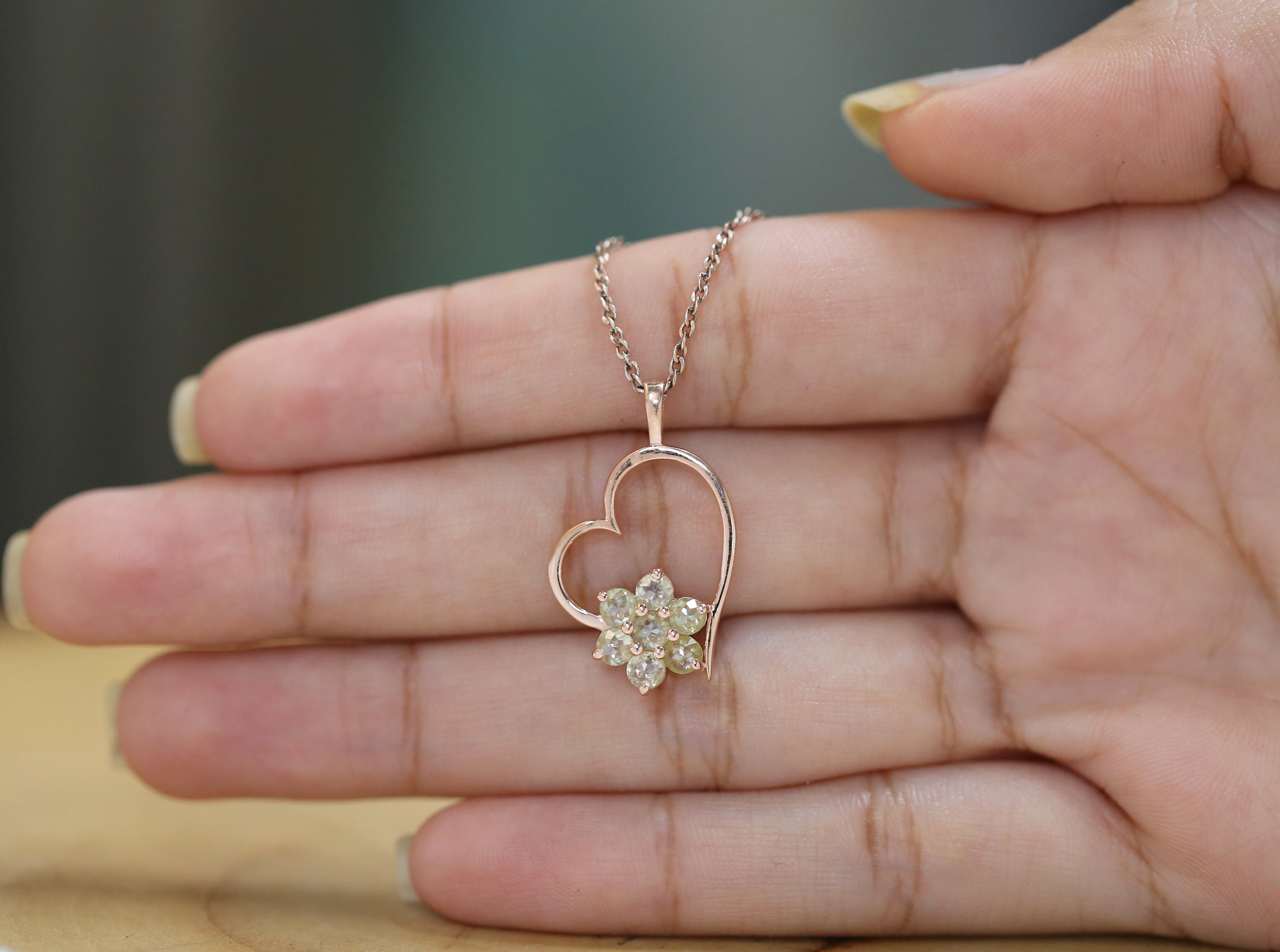 Round Rose Cut Yellow Color Diamond Pendant 1.28 Ct 3.30 MM Round Grey Color Diamond Pendant 14K Solid Rose Gold Engagement Pendant QL5985