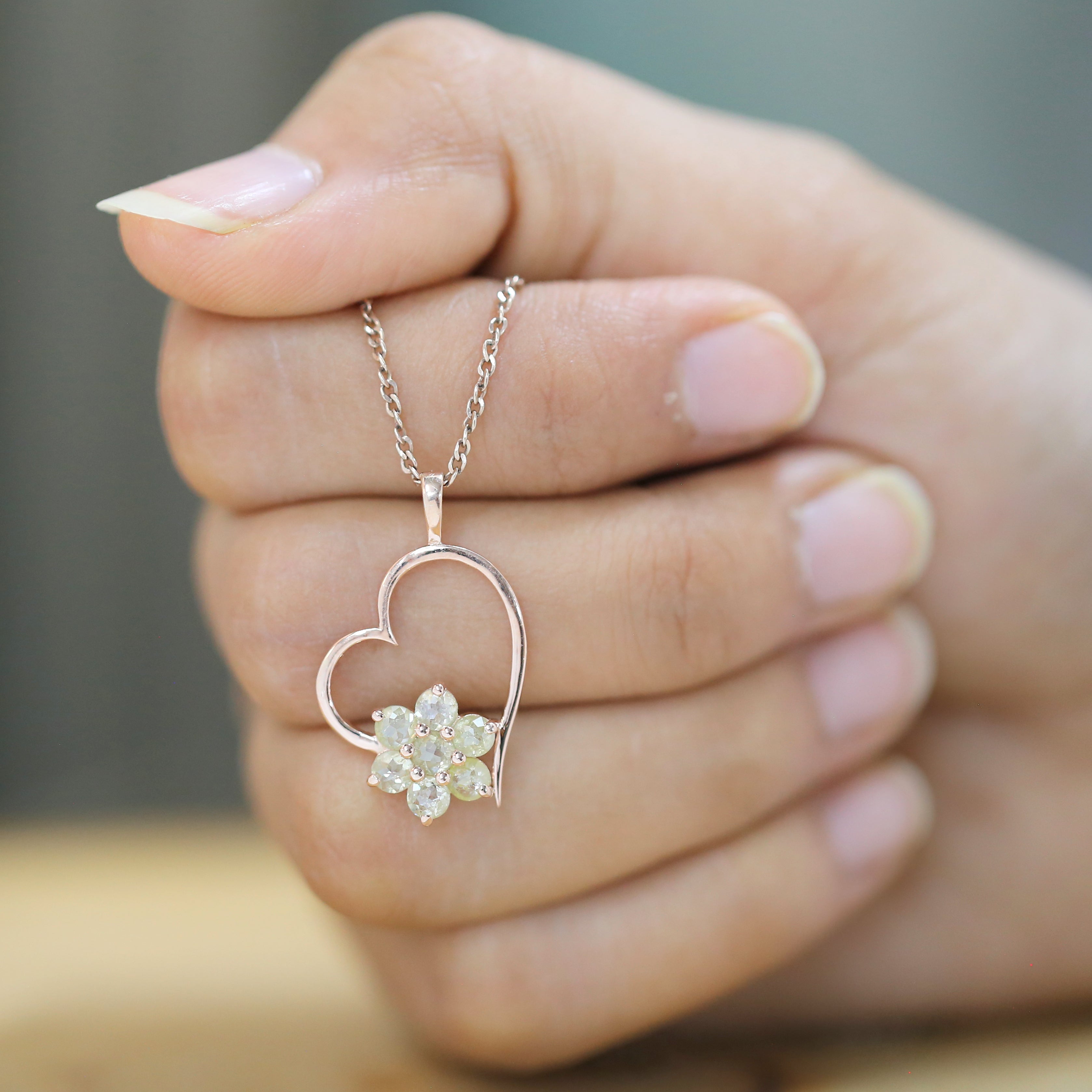 Round Rose Cut Yellow Color Diamond Pendant 1.28 Ct 3.30 MM Round Grey Color Diamond Pendant 14K Solid Rose Gold Engagement Pendant QL5985