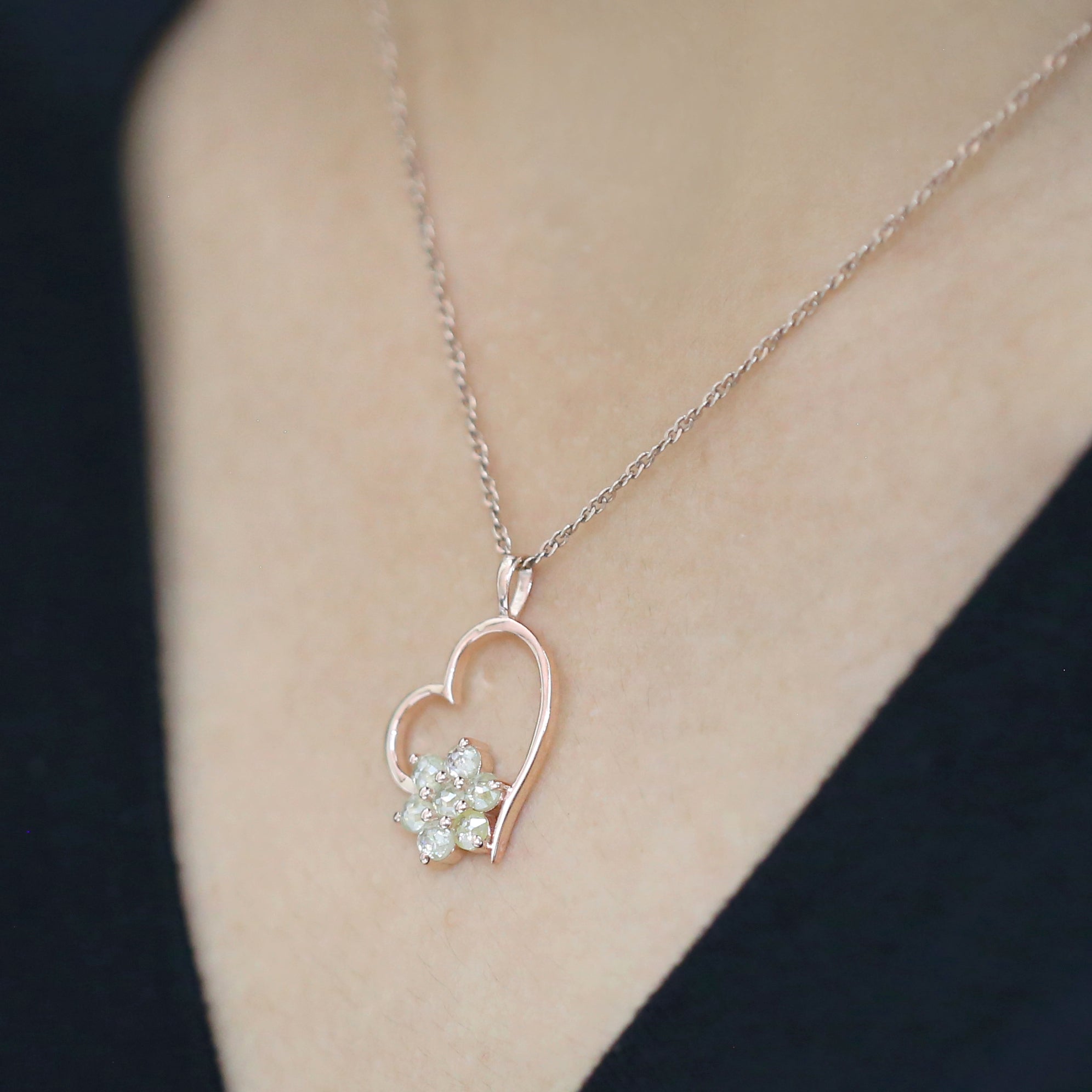 Round Rose Cut Yellow Color Diamond Pendant 1.28 Ct 3.30 MM Round Grey Color Diamond Pendant 14K Solid Rose Gold Engagement Pendant QL5985