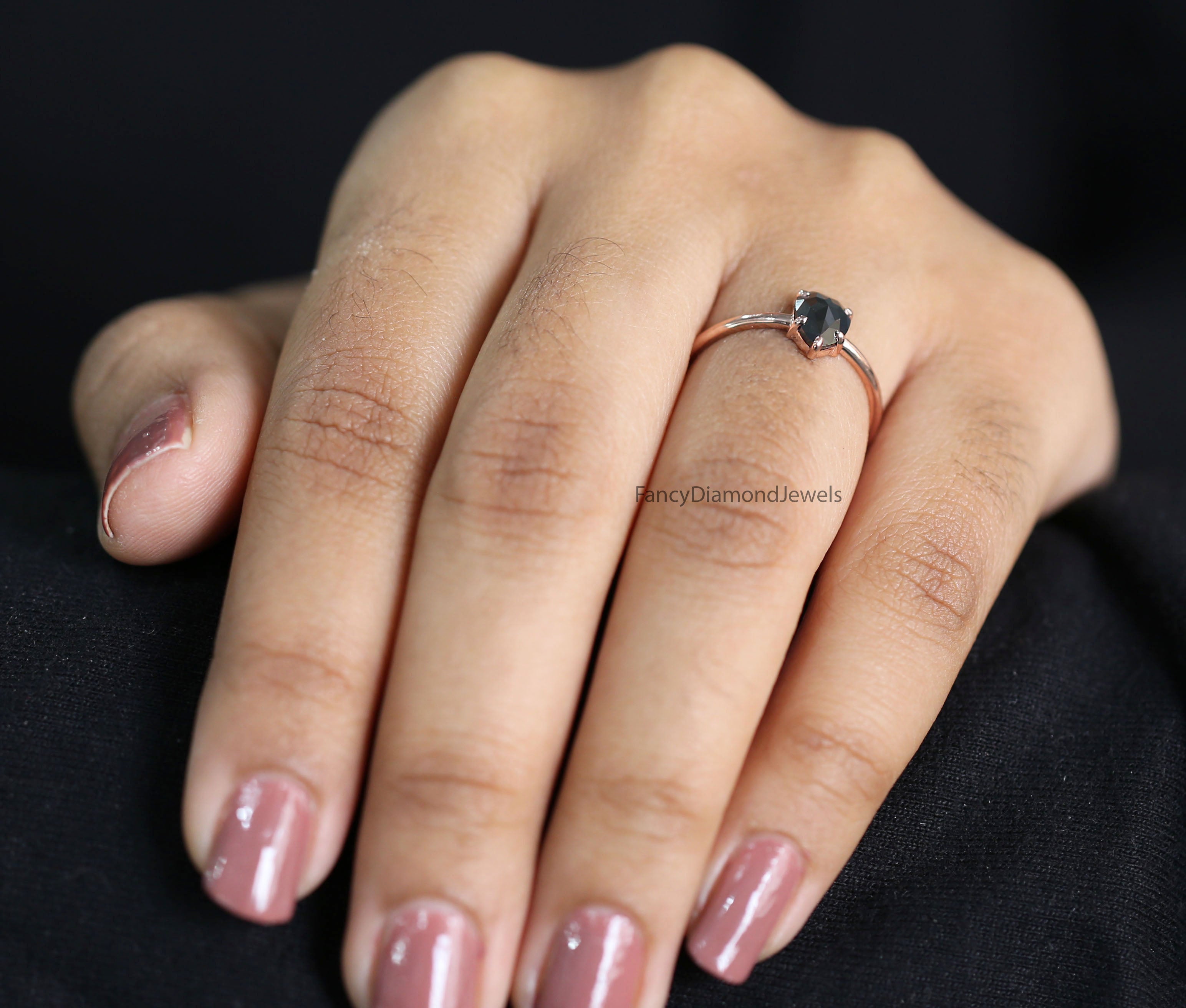 Pear Cut Black Color Diamond Ring 0.61 Ct 7.60 MM Pear Diamond Ring 14K Solid Rose Gold Silver Pear Engagement Ring Gift For Her QK2618