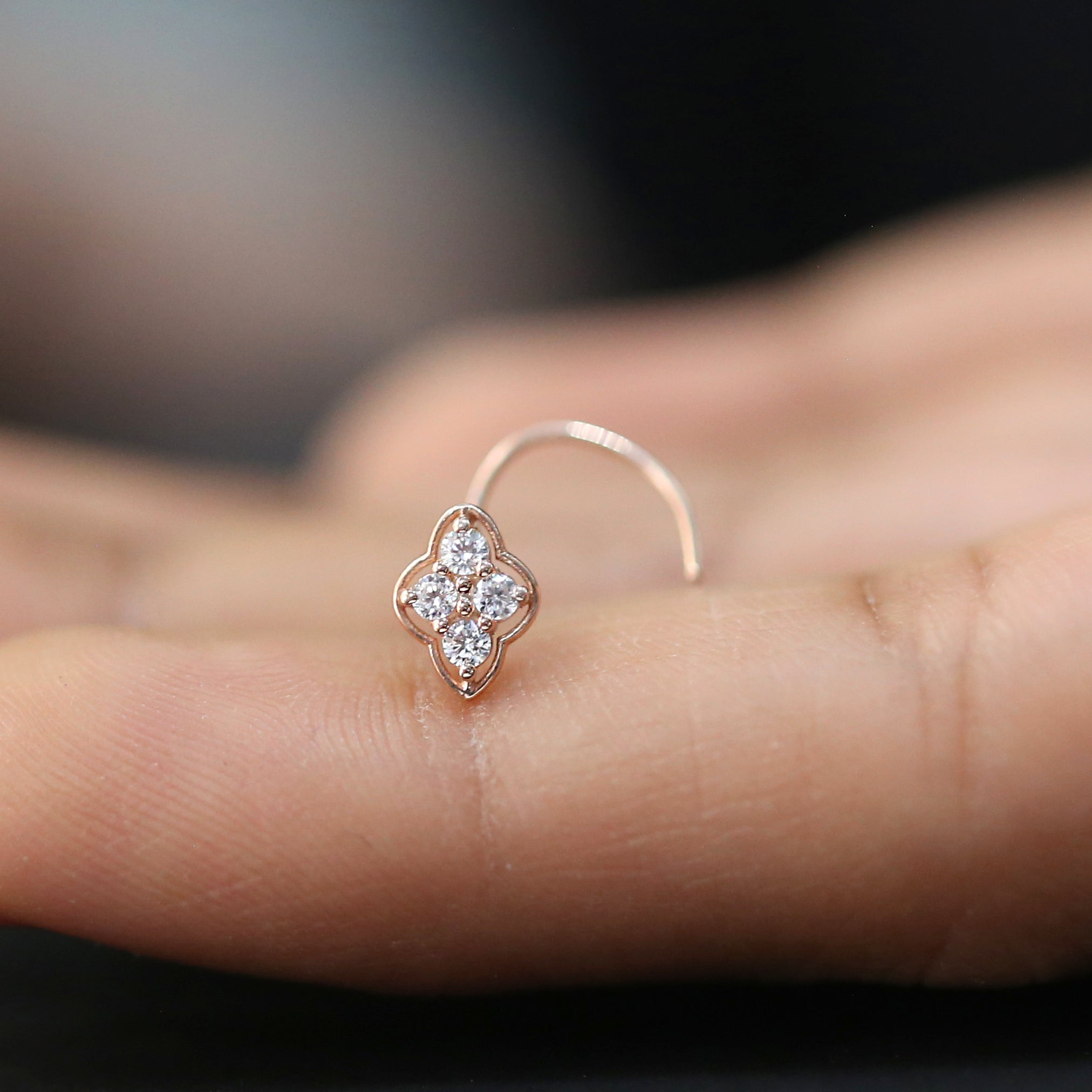 Natural White Round Diamond Nose Rings Engagement Wedding Gift Nose Ring 14K Solid Rose White Yellow Gold Nose Ring 0.08 CT KD962