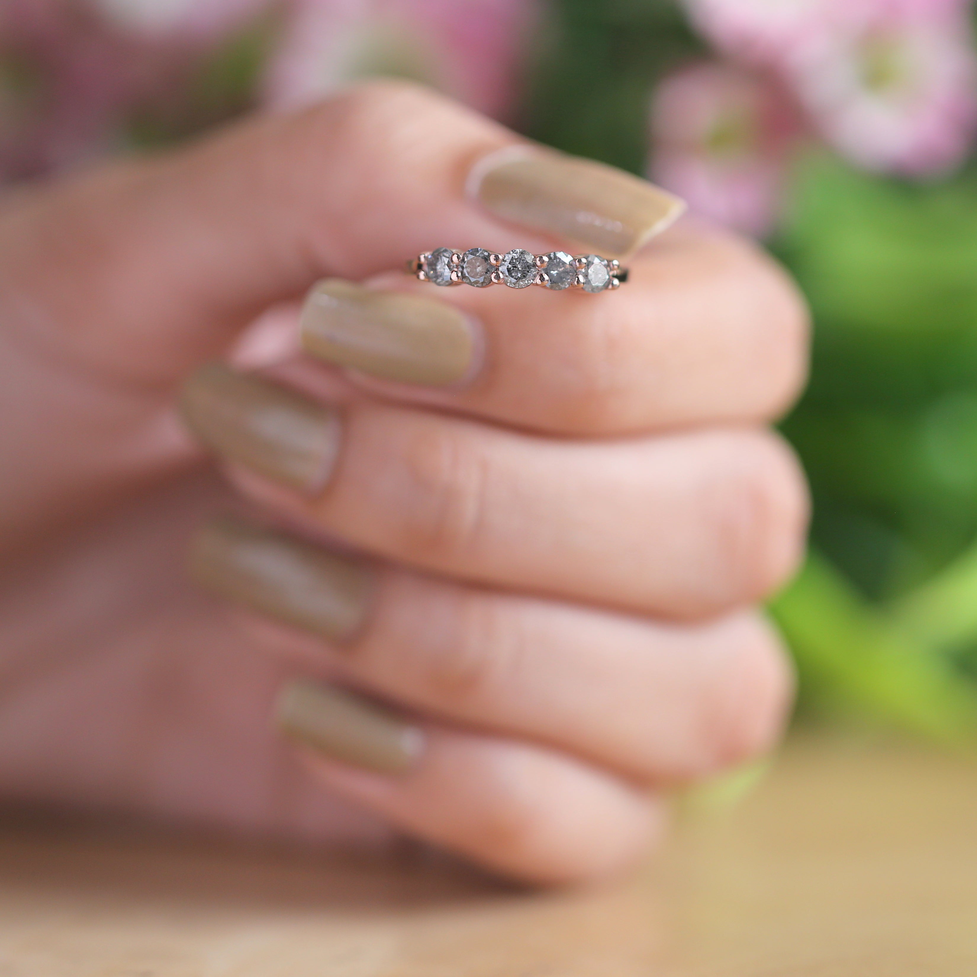 Round Cut Salt And Pepper Diamond Ring 0.68 Ct 3.20 MM Round Diamond Ring 14K Solid Rose Gold Silver Engagement Ring Gift For Her QL1385