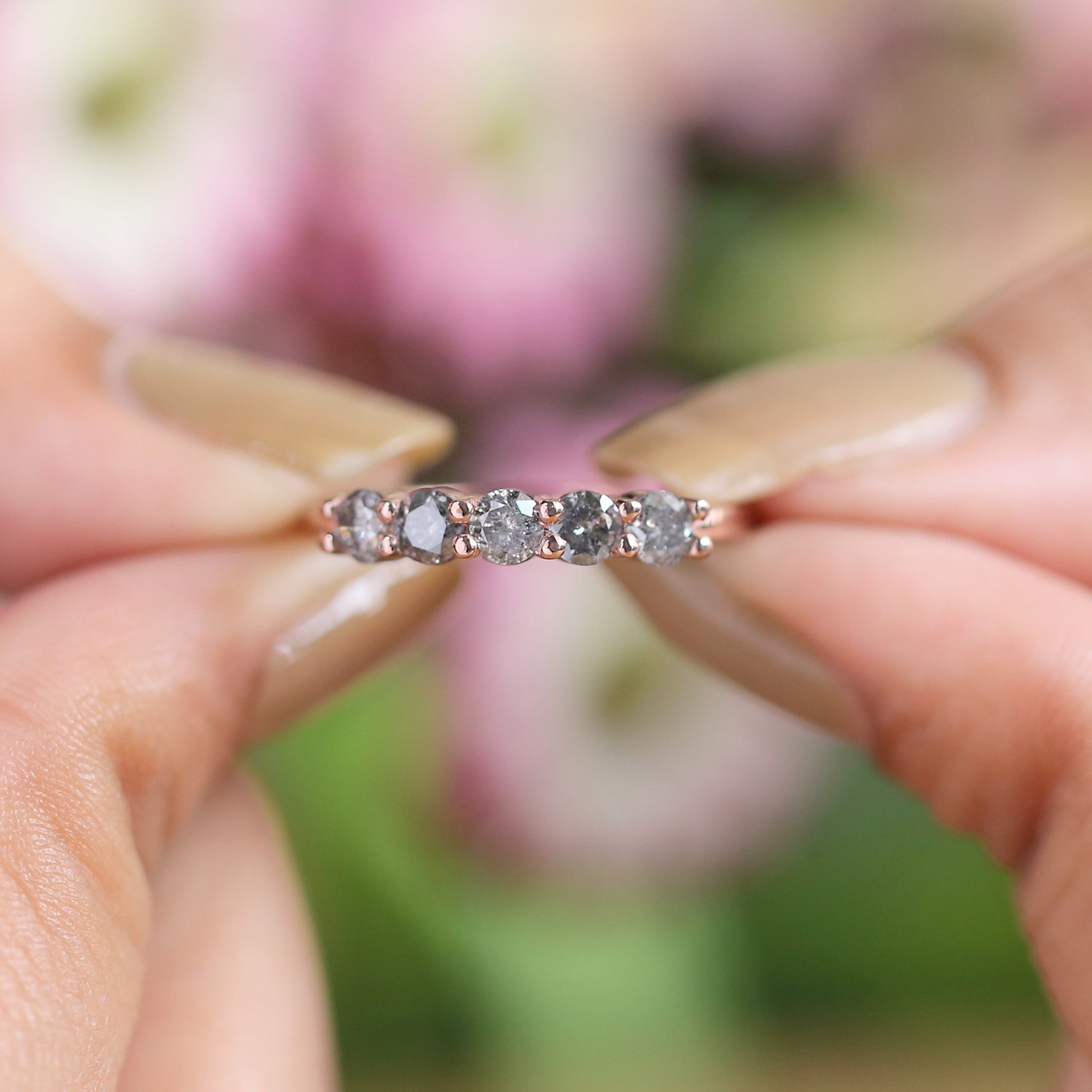 Round Cut Salt And Pepper Diamond Ring 0.68 Ct 3.20 MM Round Diamond Ring 14K Solid Rose Gold Silver Engagement Ring Gift For Her QL1385