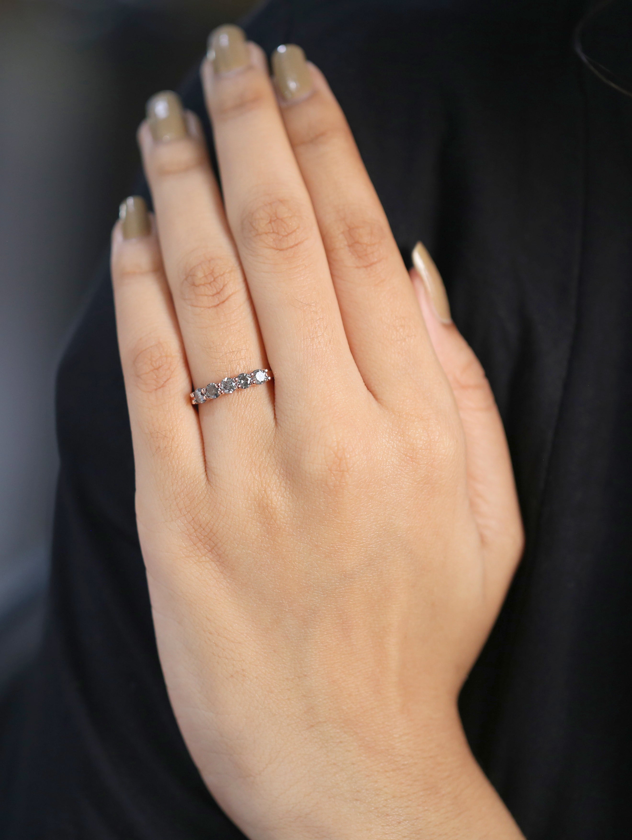 Round Cut Salt And Pepper Diamond Ring 0.68 Ct 3.20 MM Round Diamond Ring 14K Solid Rose Gold Silver Engagement Ring Gift For Her QL1385