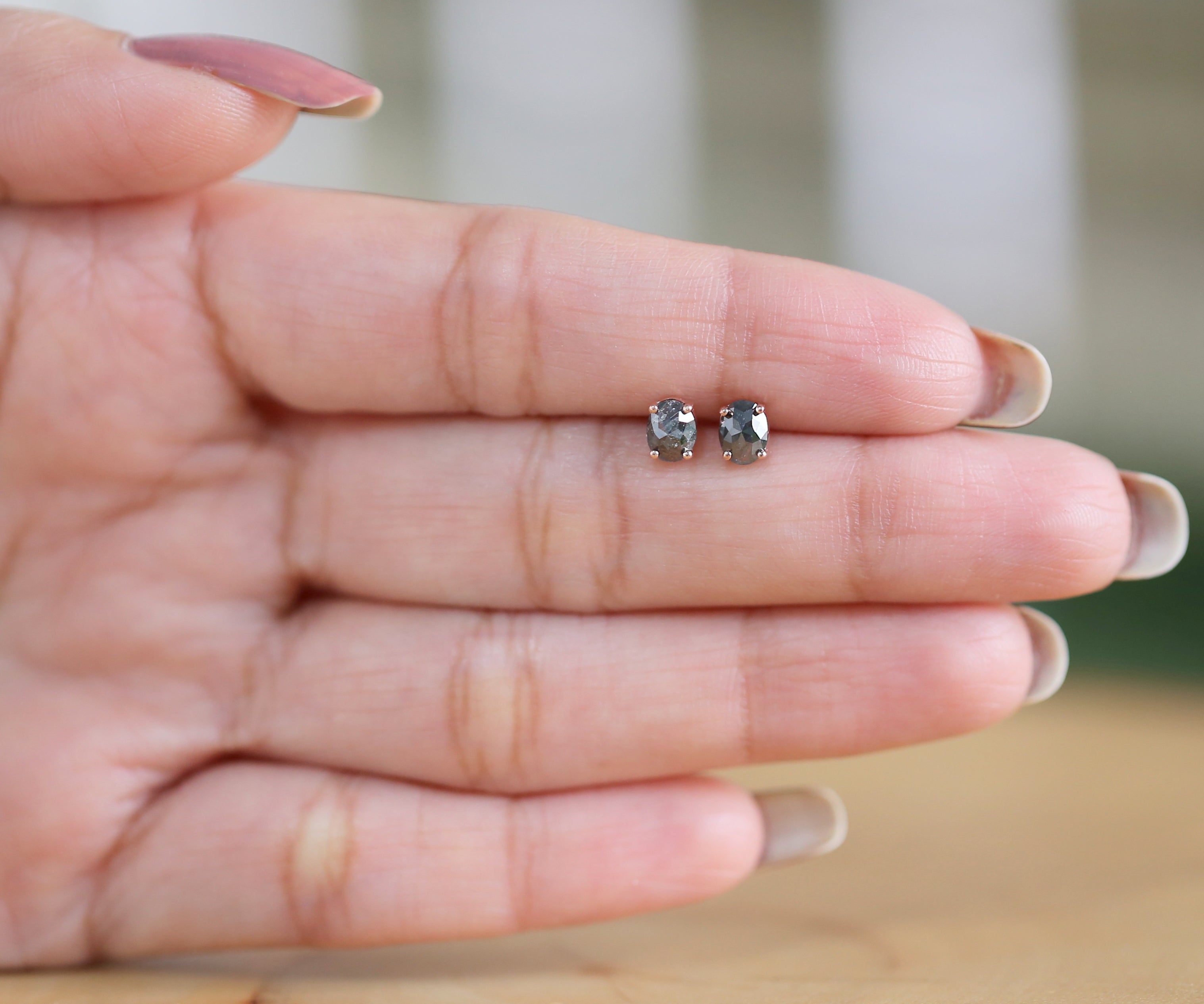 Oval Salt And Pepper Diamond Earring Engagement Wedding Gift Earring 14K Solid Rose White Yellow Gold Earring 0.66 CT QL2545