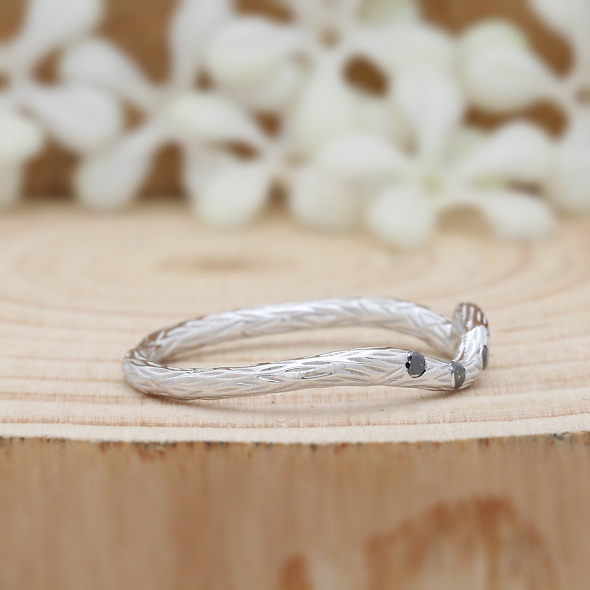 10K White Gold Band Natural Black Round Diamond Ring Engagement Wedding Bridal Gift Ring KD040