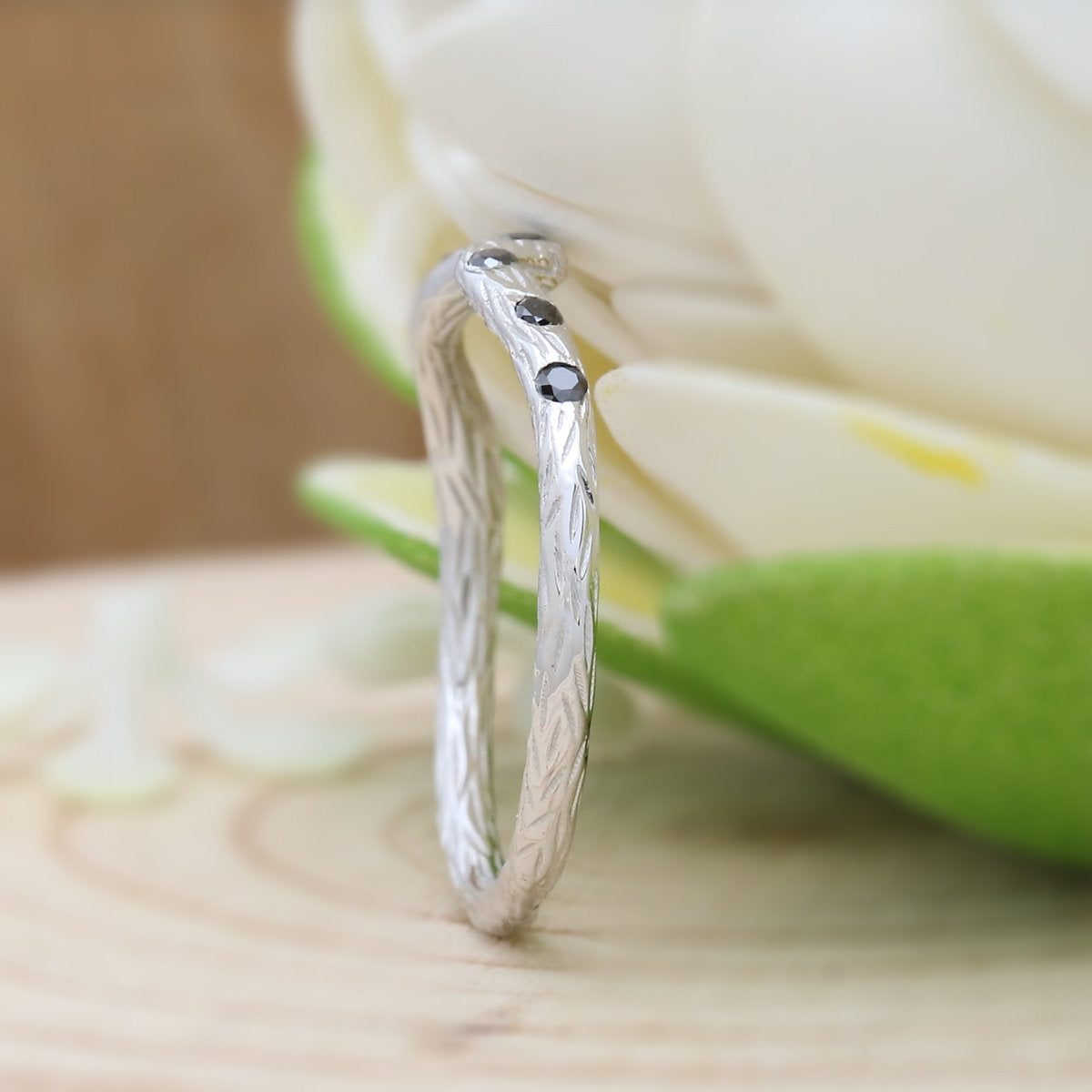 10K White Gold Band Natural Black Round Diamond Ring Engagement Wedding Bridal Gift Ring KD040